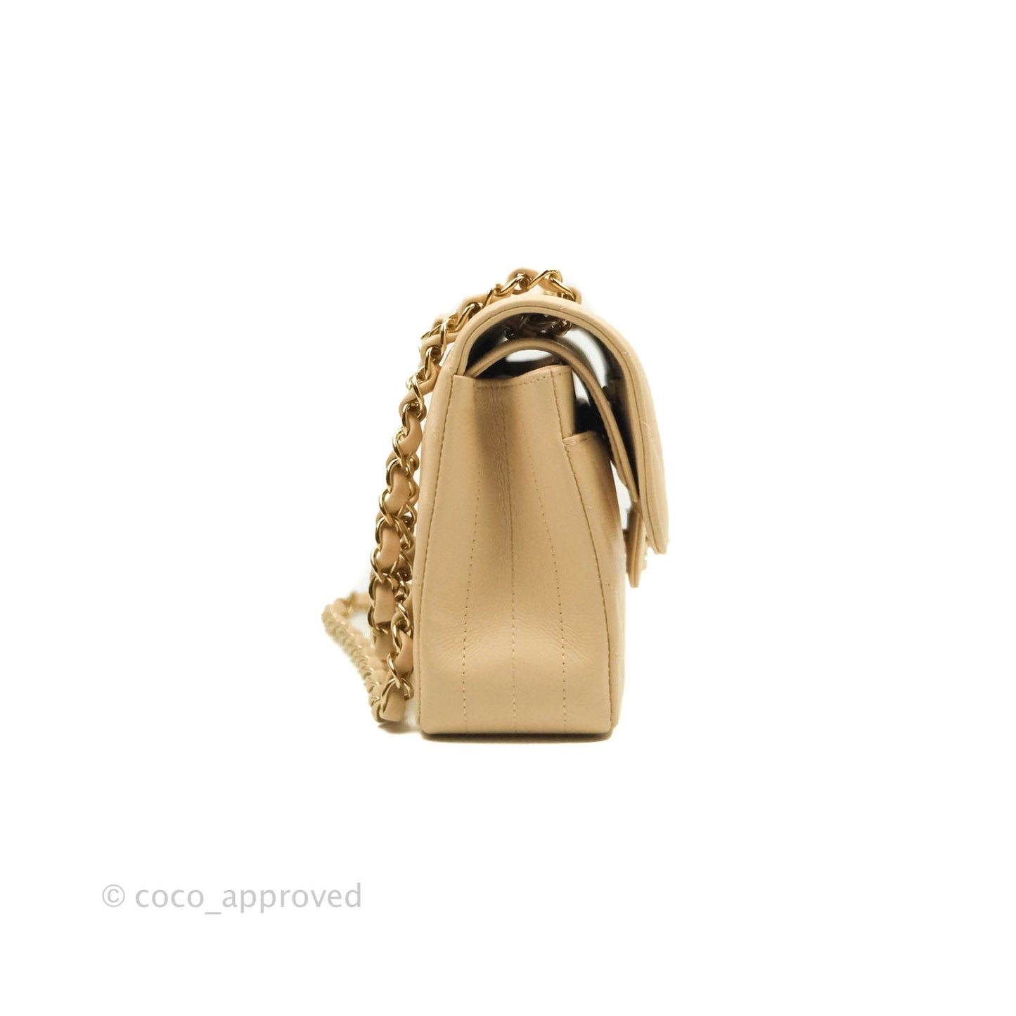 Chanel Classic S/M Small Double Flap Chevron Beige Caviar Gold Hardware