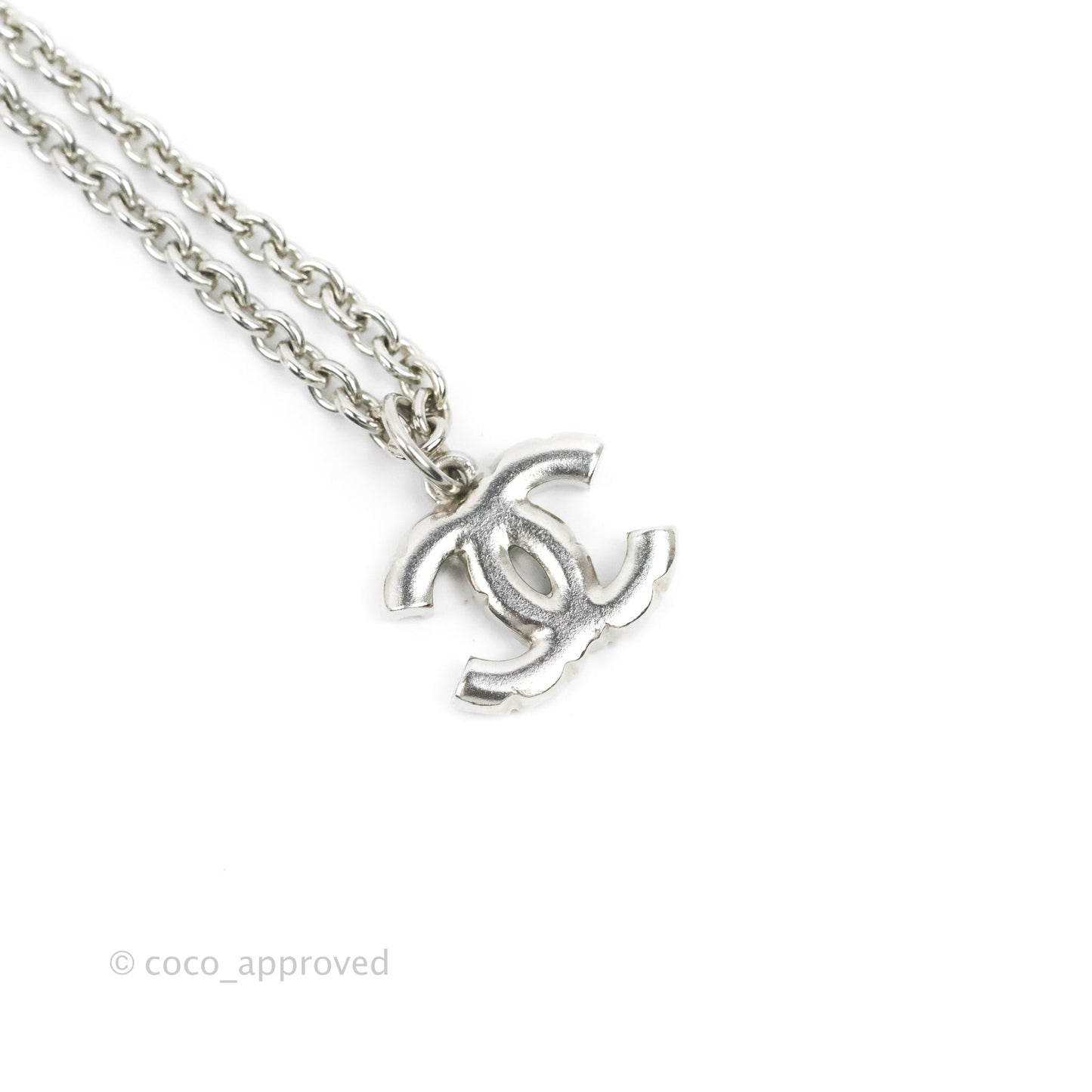 Chanel CC Crystal With Pearl Rhinestone Necklace Silver Tone 17K