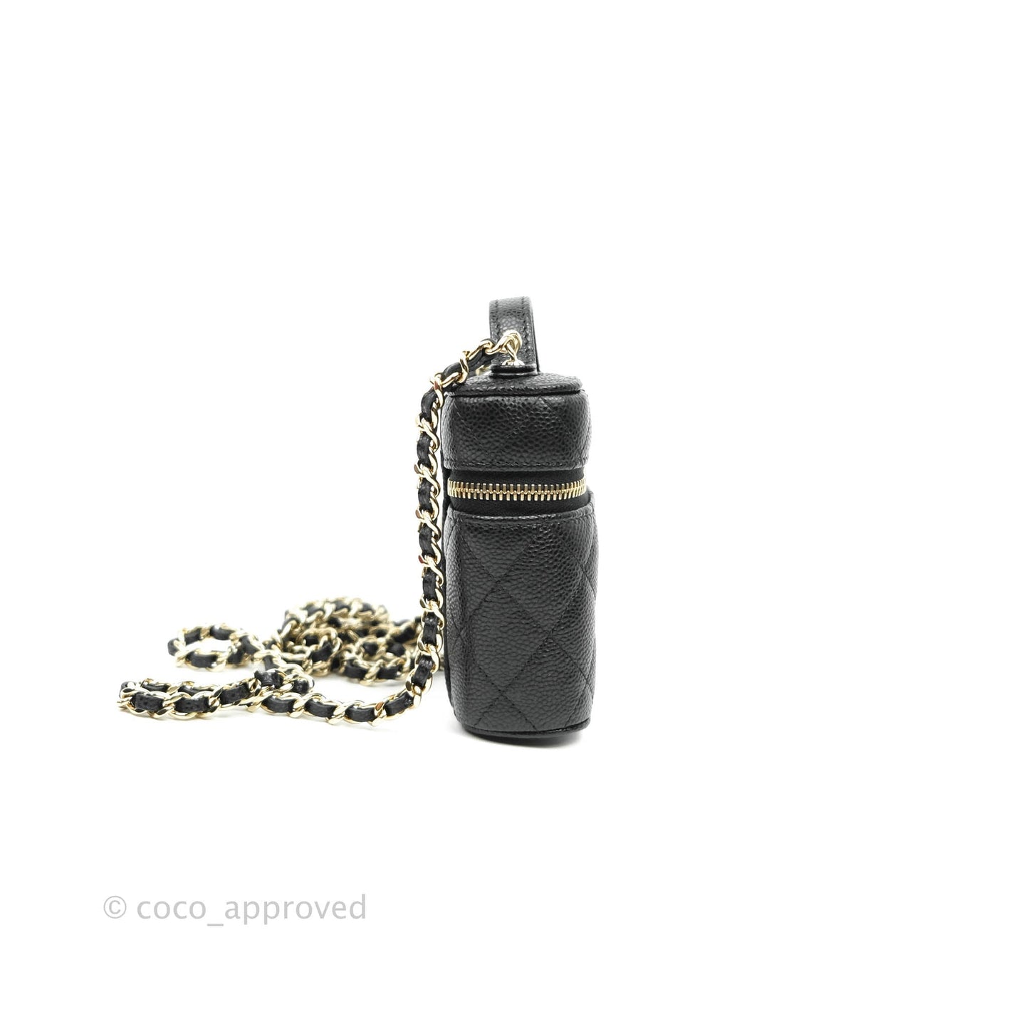 Chanel Quilted Small Handle With Care Vanity Case With Chain Black Caviar Gold Hardware