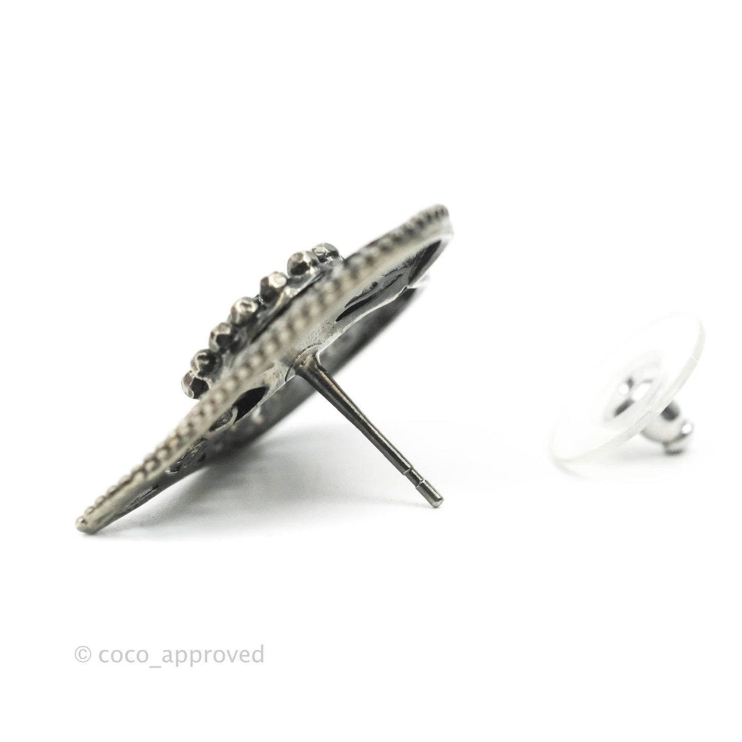 Chanel CC Heart Earrings Ruthenium Tone 15A
