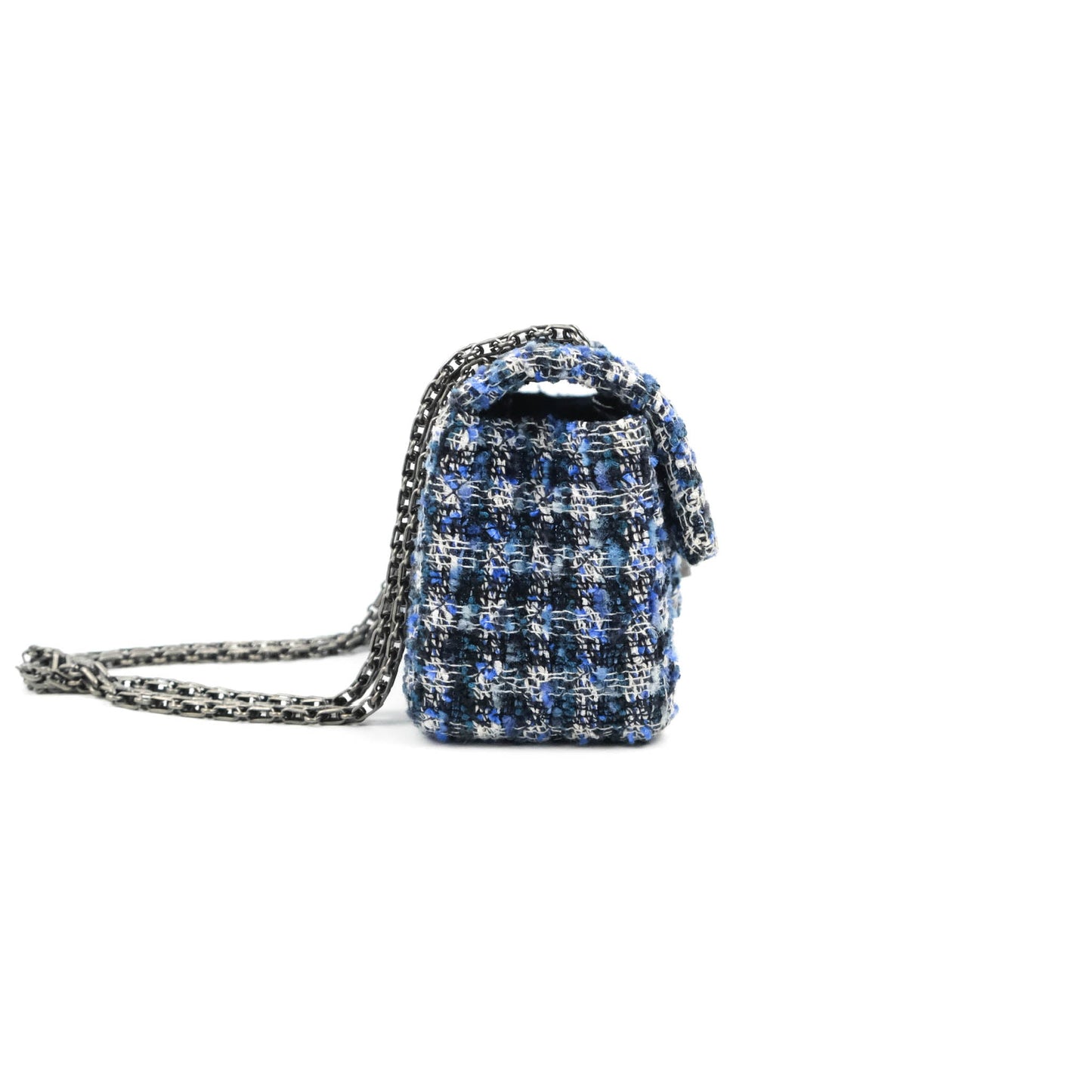 Chanel Mini Reissue 224 Blue Tweed Ruthenium Hardware