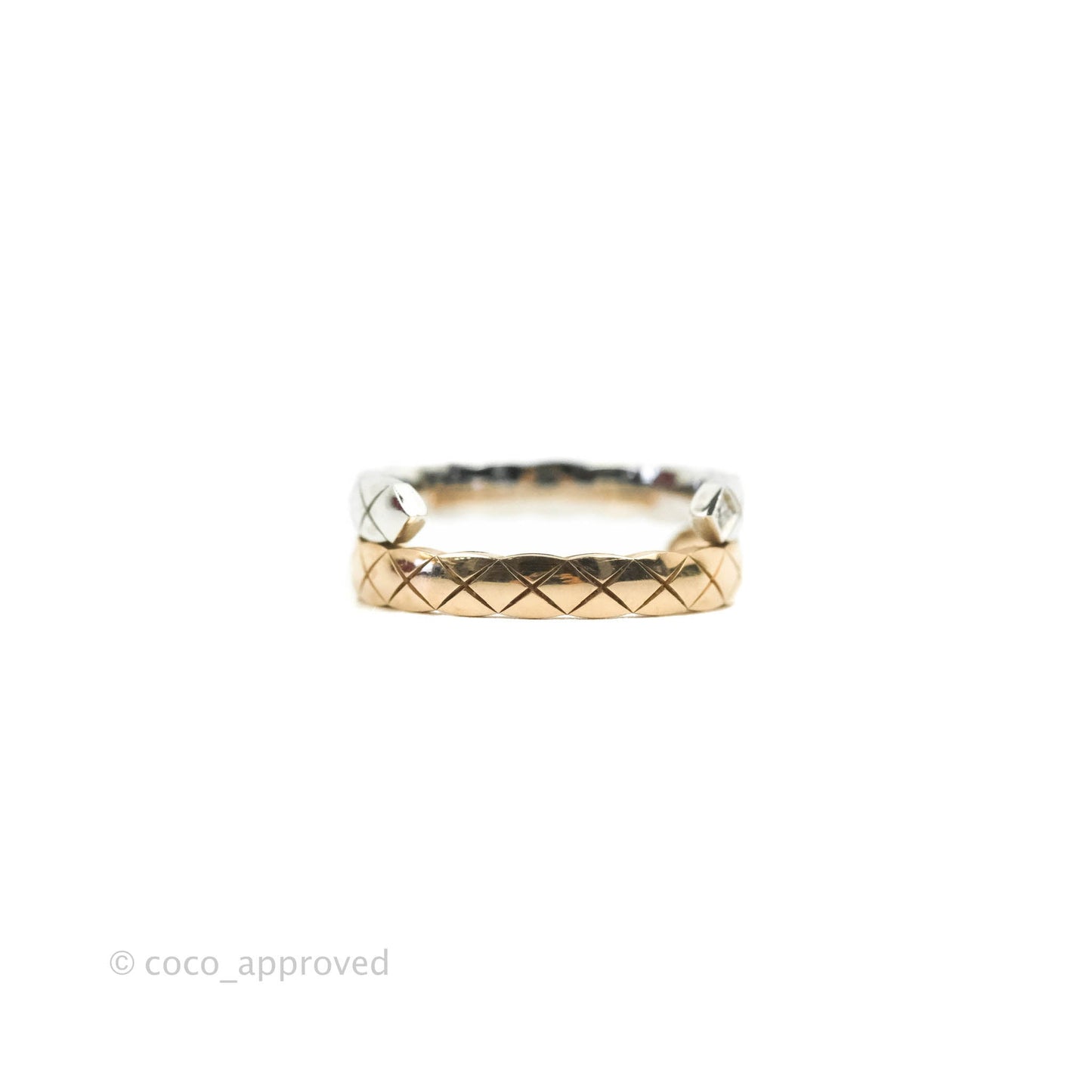 Chanel Crystal Coco Crush Toi Et Moi Ring 18K White & Beige Gold Size 52