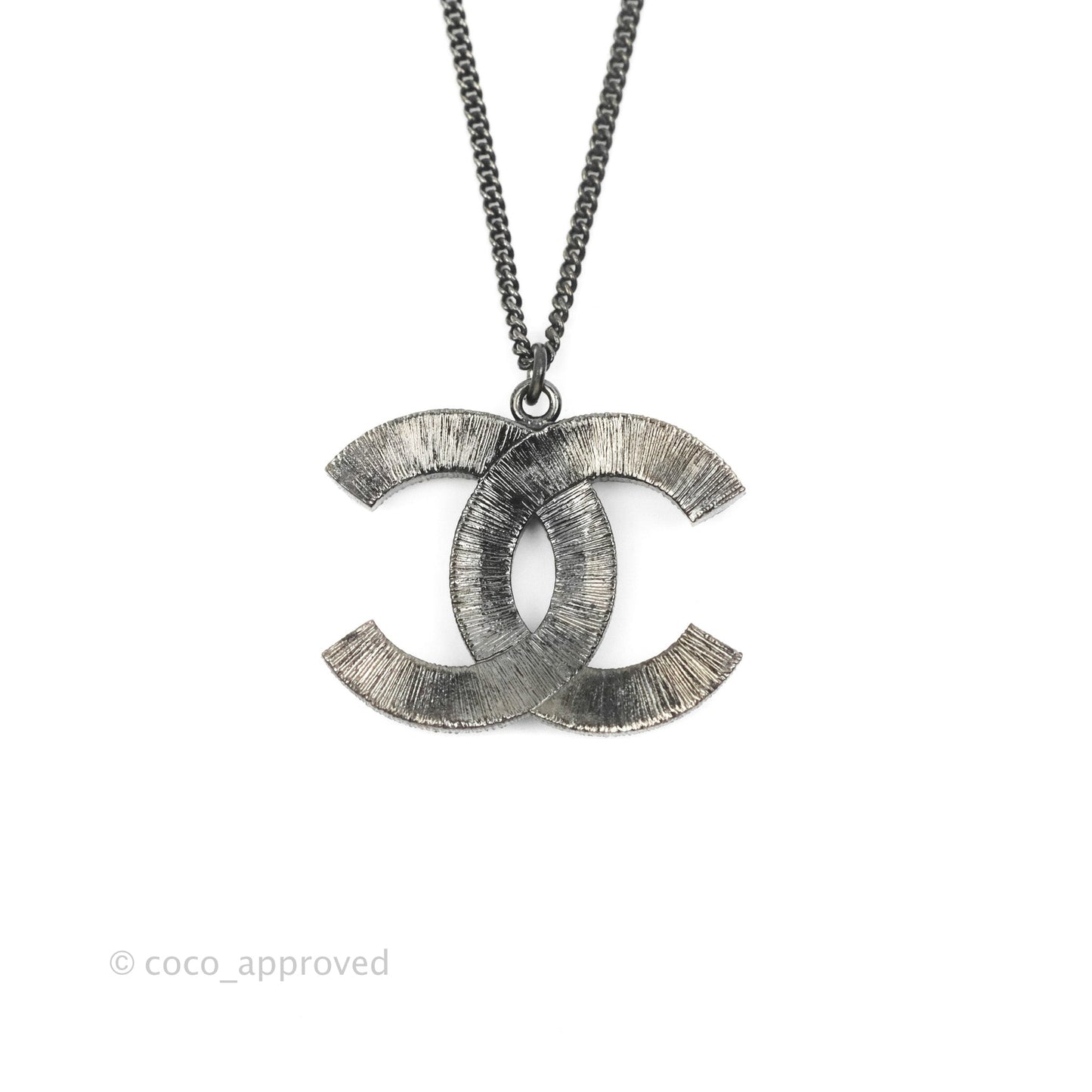 Chanel CC Pearl Necklace Gun Metal 11P