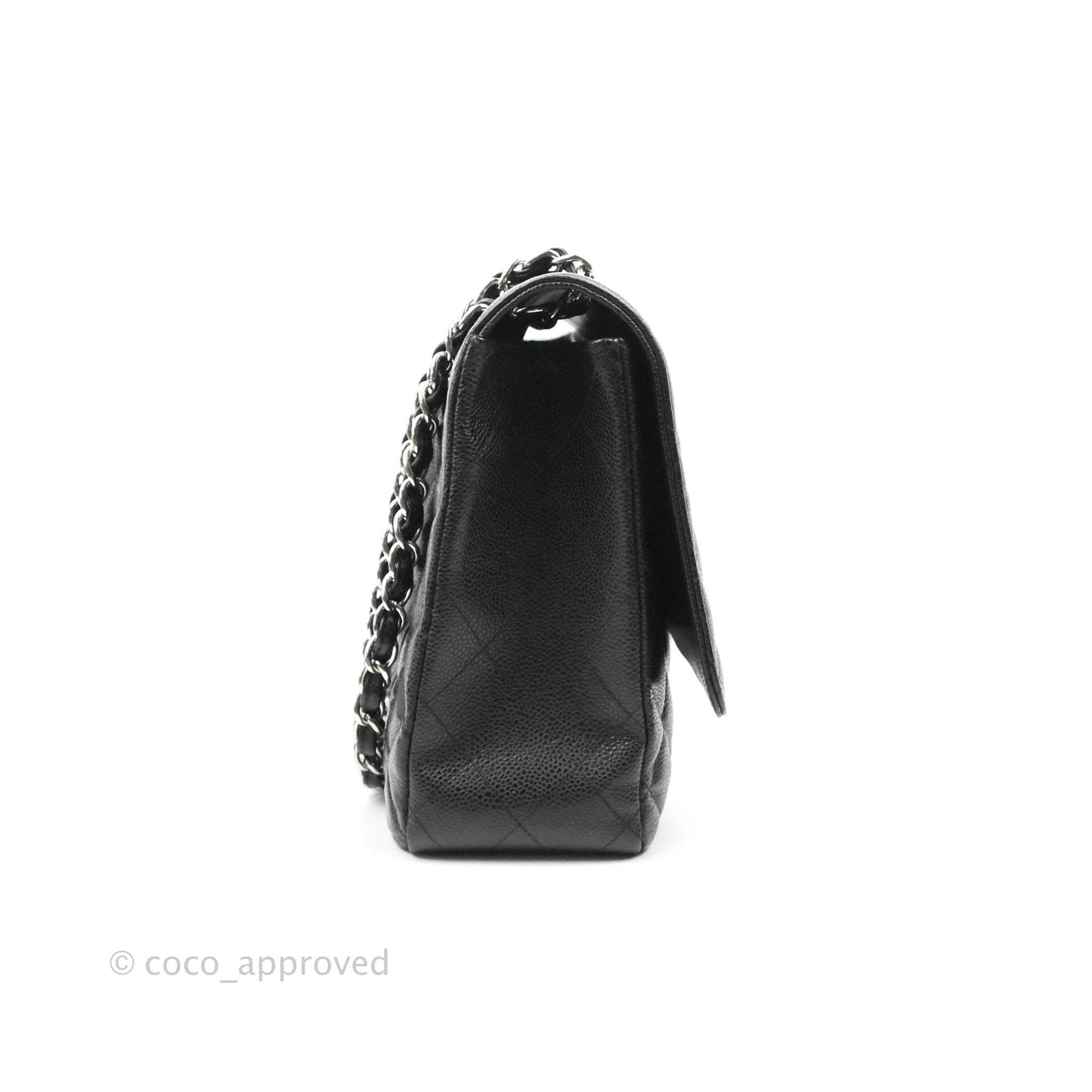 Chanel Quilted Maxi Single Flap Black Caviar Silver Hardware