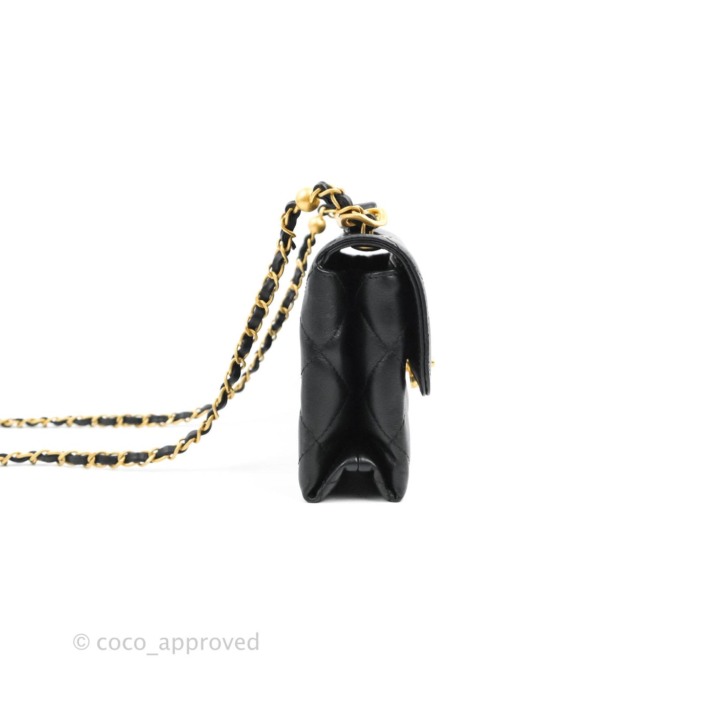Chanel Small Chain Bar Flap Bag Black Calfskin Aged Gold Hardware