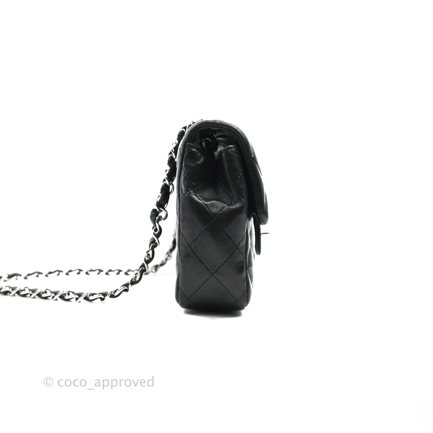 Chanel Quilted East West Flap Bag Black Lambskin Silver Hardware