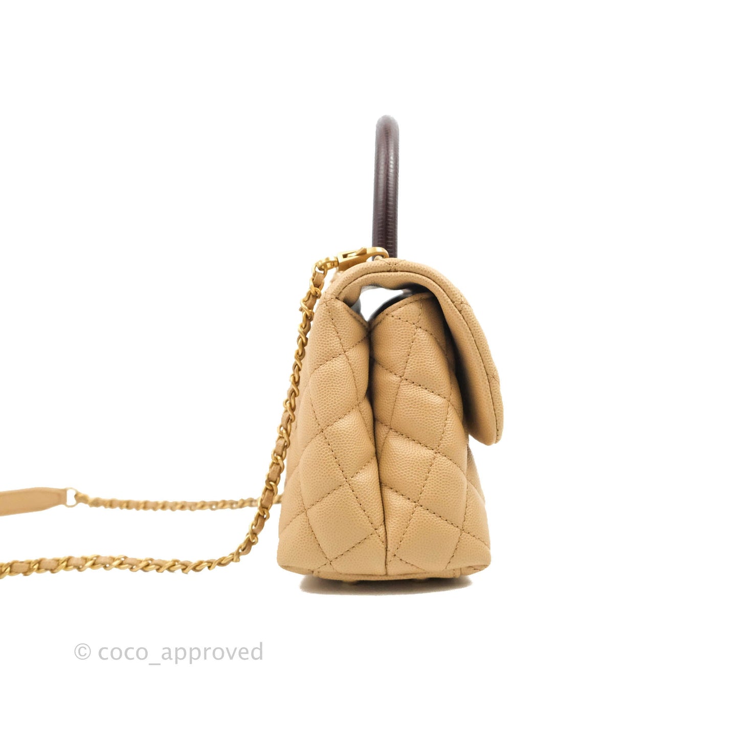 Chanel Small Coco Handle Quilted Beige Caviar Gold Hardware Lizard Embossed Handle