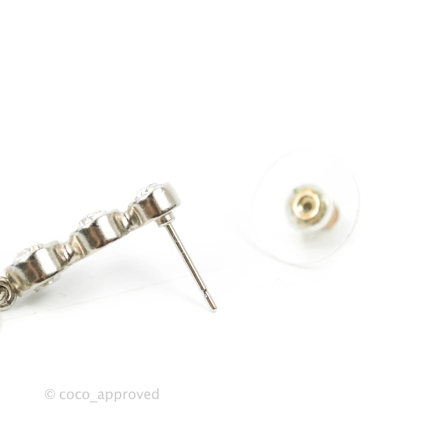 Chanel Crystal CC Drop Earrings Silver Tone 21B