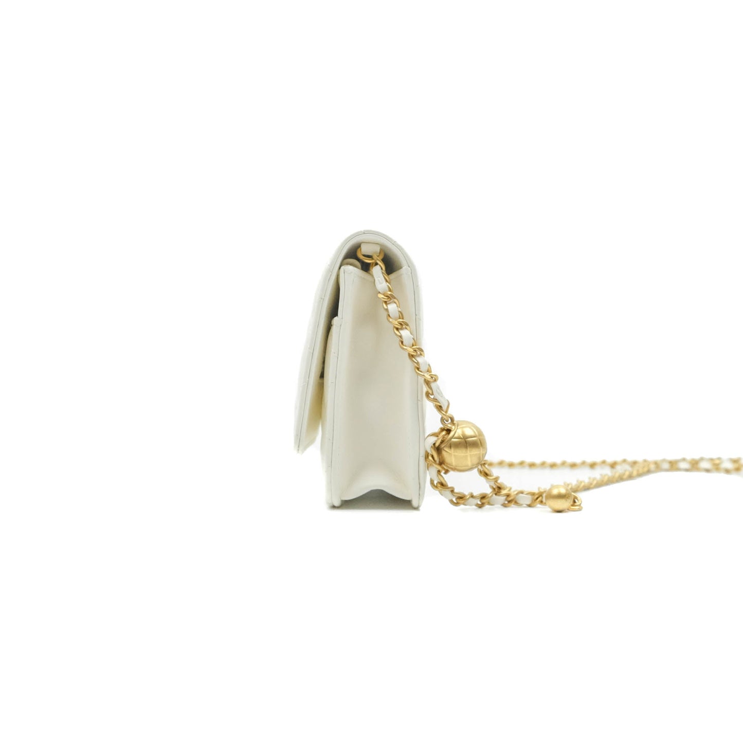 Chanel Quilted Pearl Crush Wallet on Chain WOC White Lambskin Aged Gold Hardware