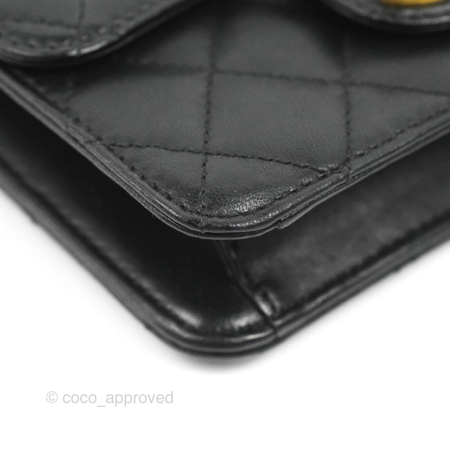Chanel Mini Flap on Chain Black Calfskin Aged Gold Hardware