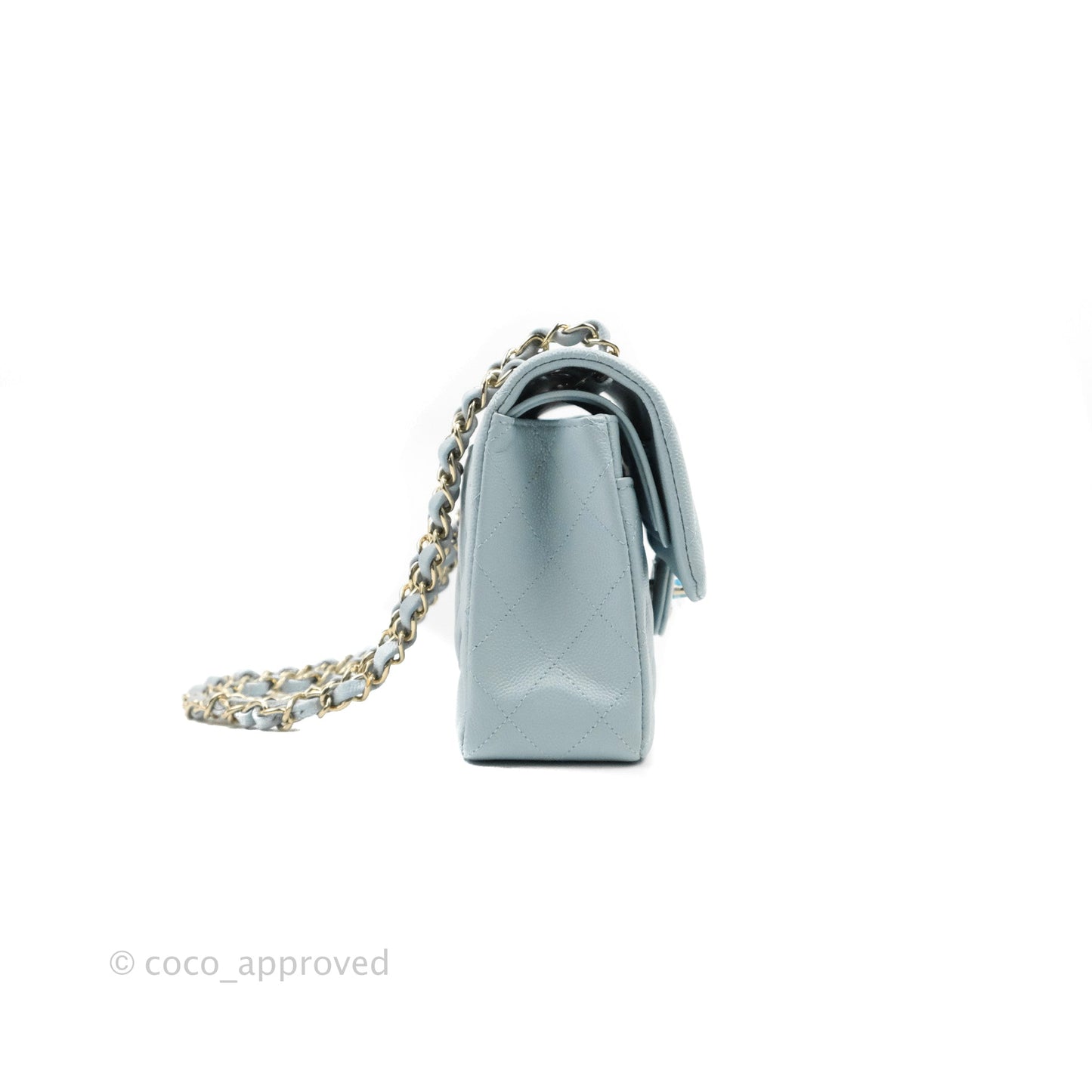 Chanel Small Classic Quilted Flap Light Blue Caviar Gold Hardware