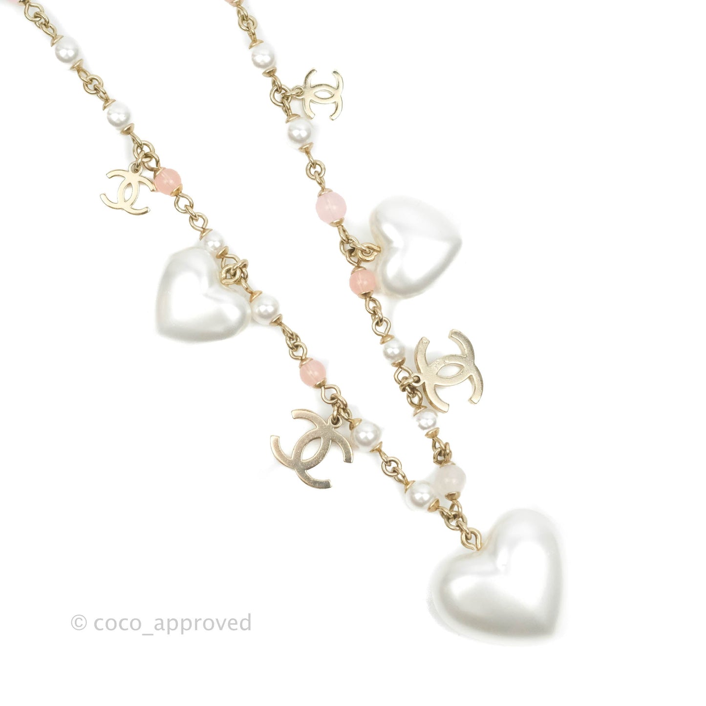 Chanel CC Crystal Pearl Heart Belt Gold Tone 21B