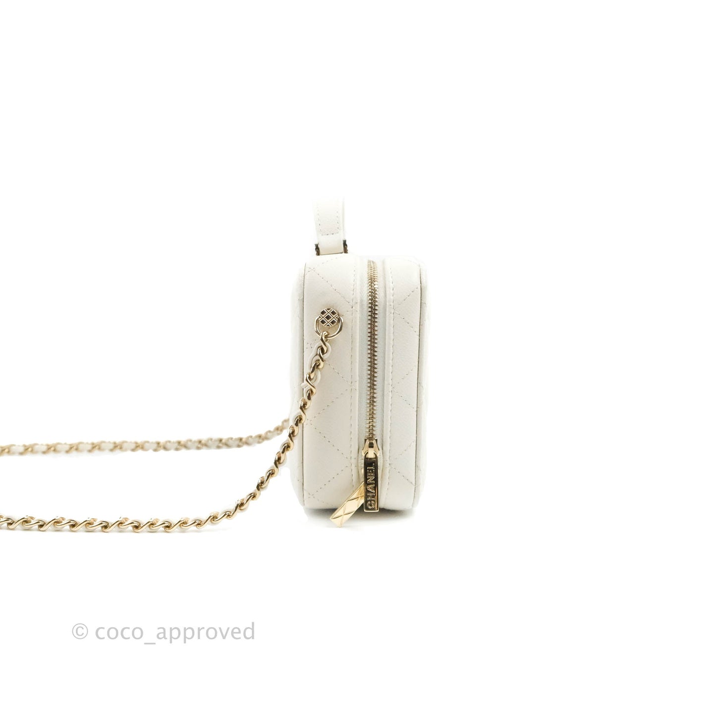 Chanel Quilted Top Handle Vanity White Caviar Gold Hardware
