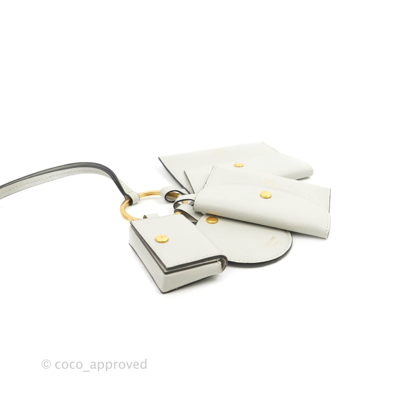 Celine Multi Key Ring Coin Card Case Light Grey Calfskin