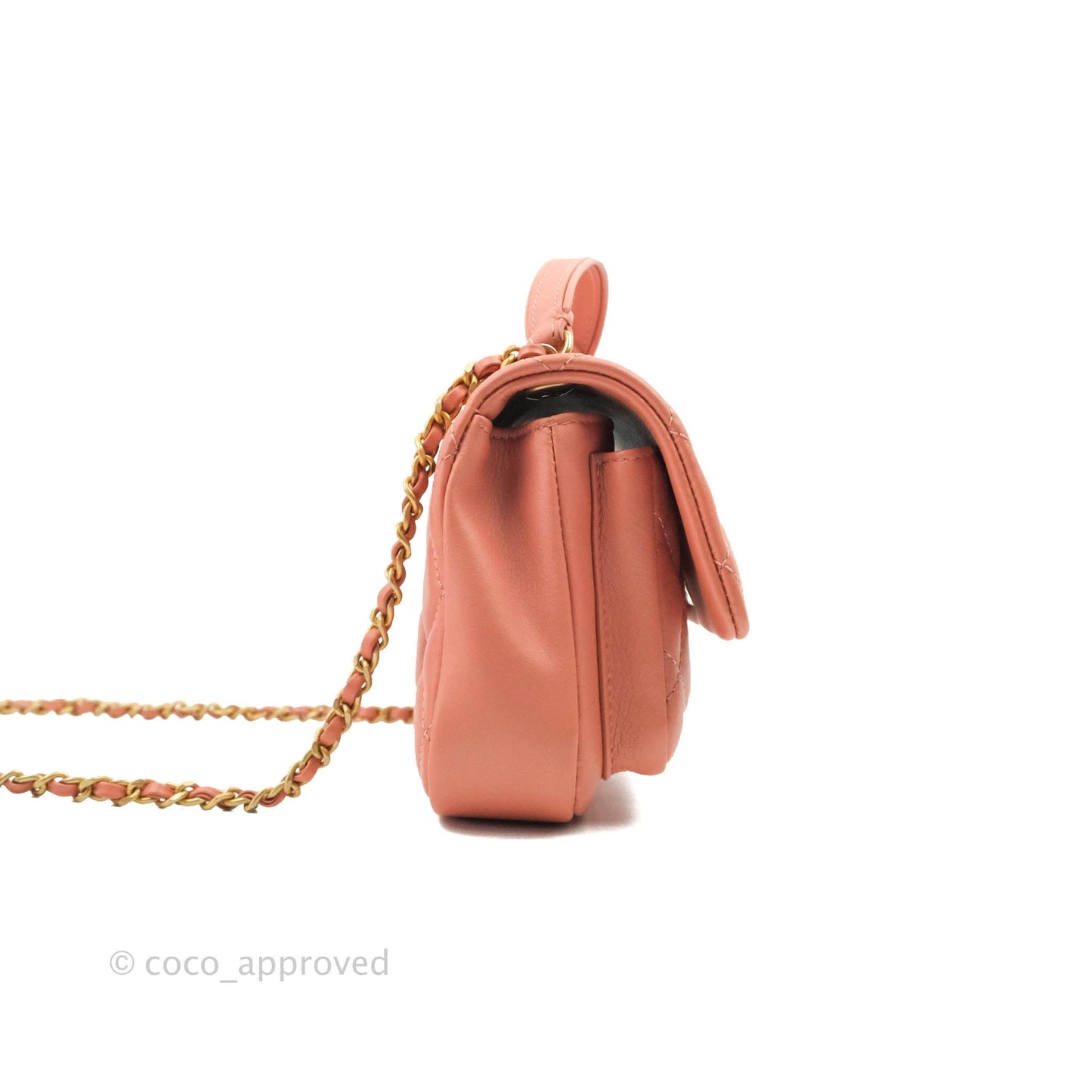 Chanel Mini Flap Bag With Top Handle Pink Lambskin Gold Hardware 20C