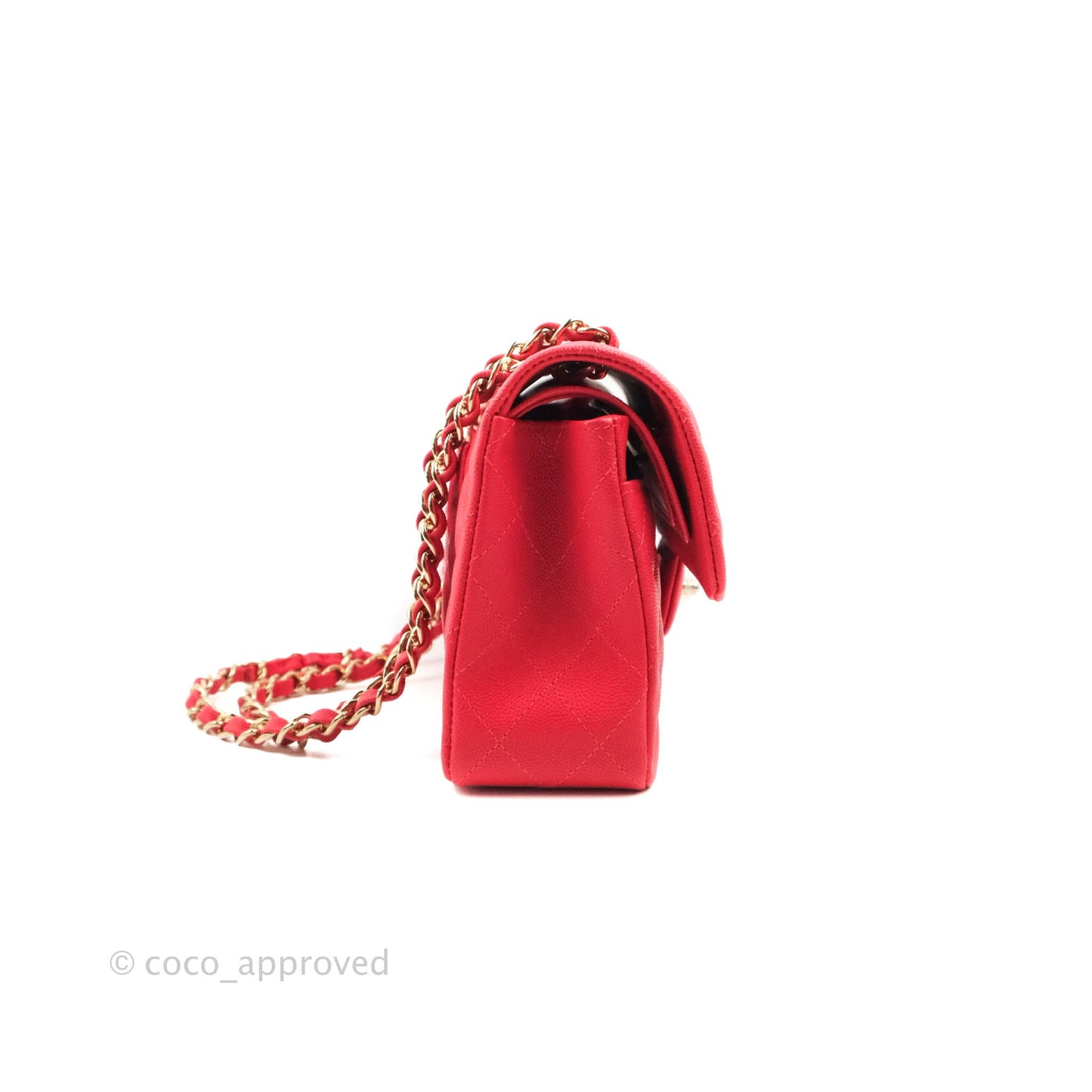 Chanel Small Classic Quilted Flap Red Caviar Gold Hardware