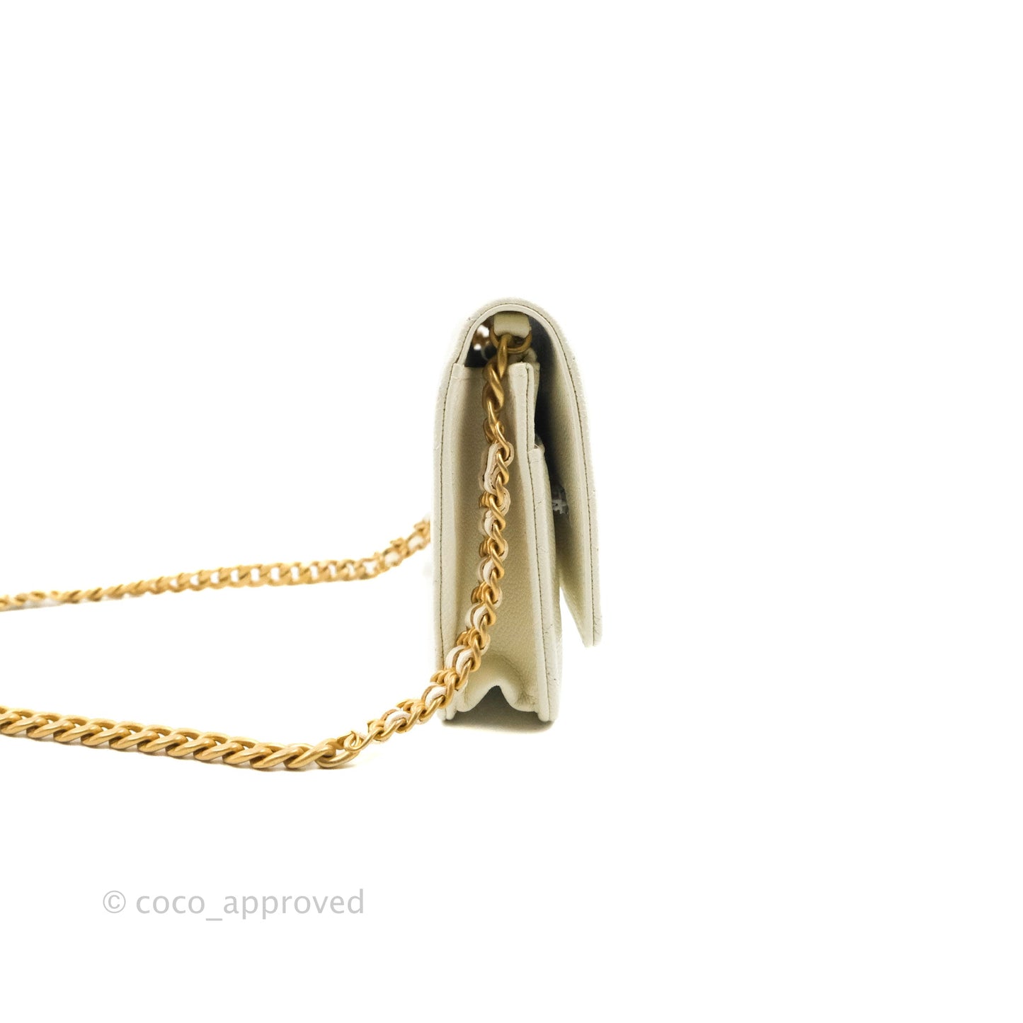 Chanel Quilted Wallet On Chain WOC Melody Ivory White Caviar Gold Hardware