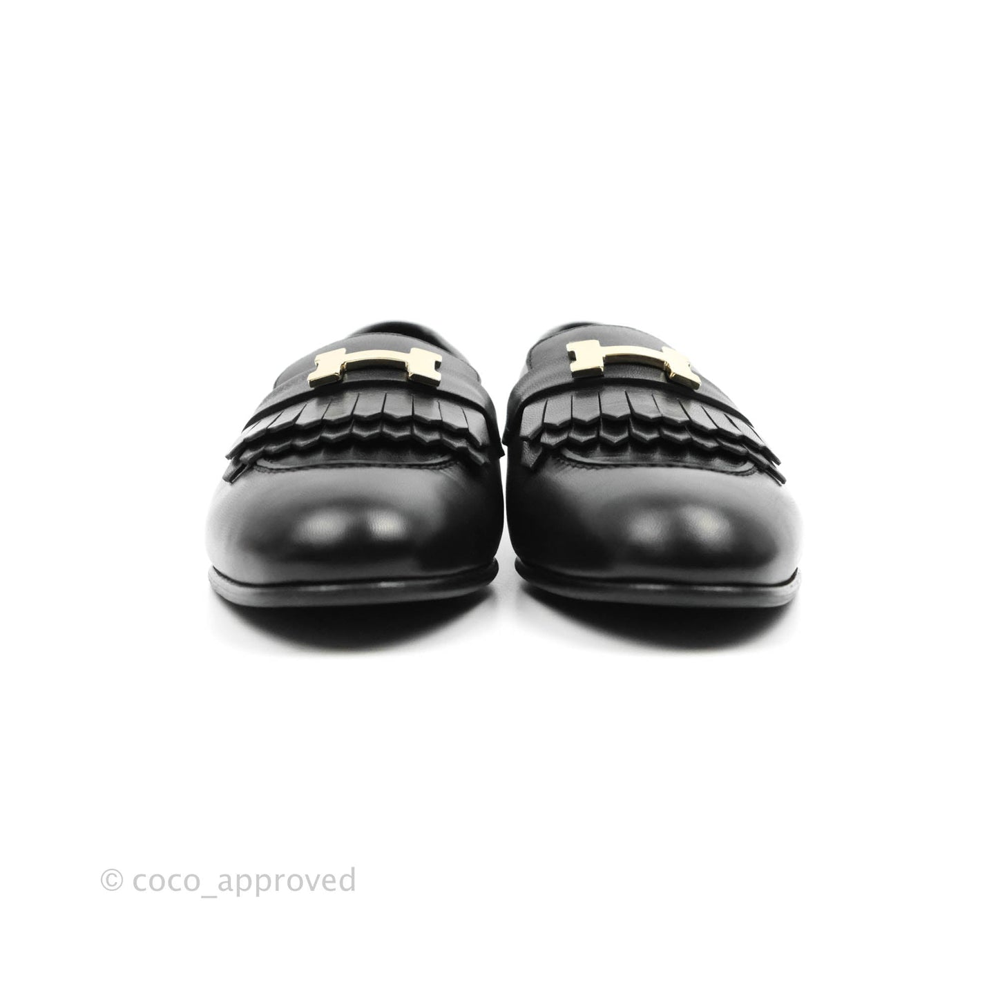 Hermès Women Royal Loafers Black Gold Hardware Size 38