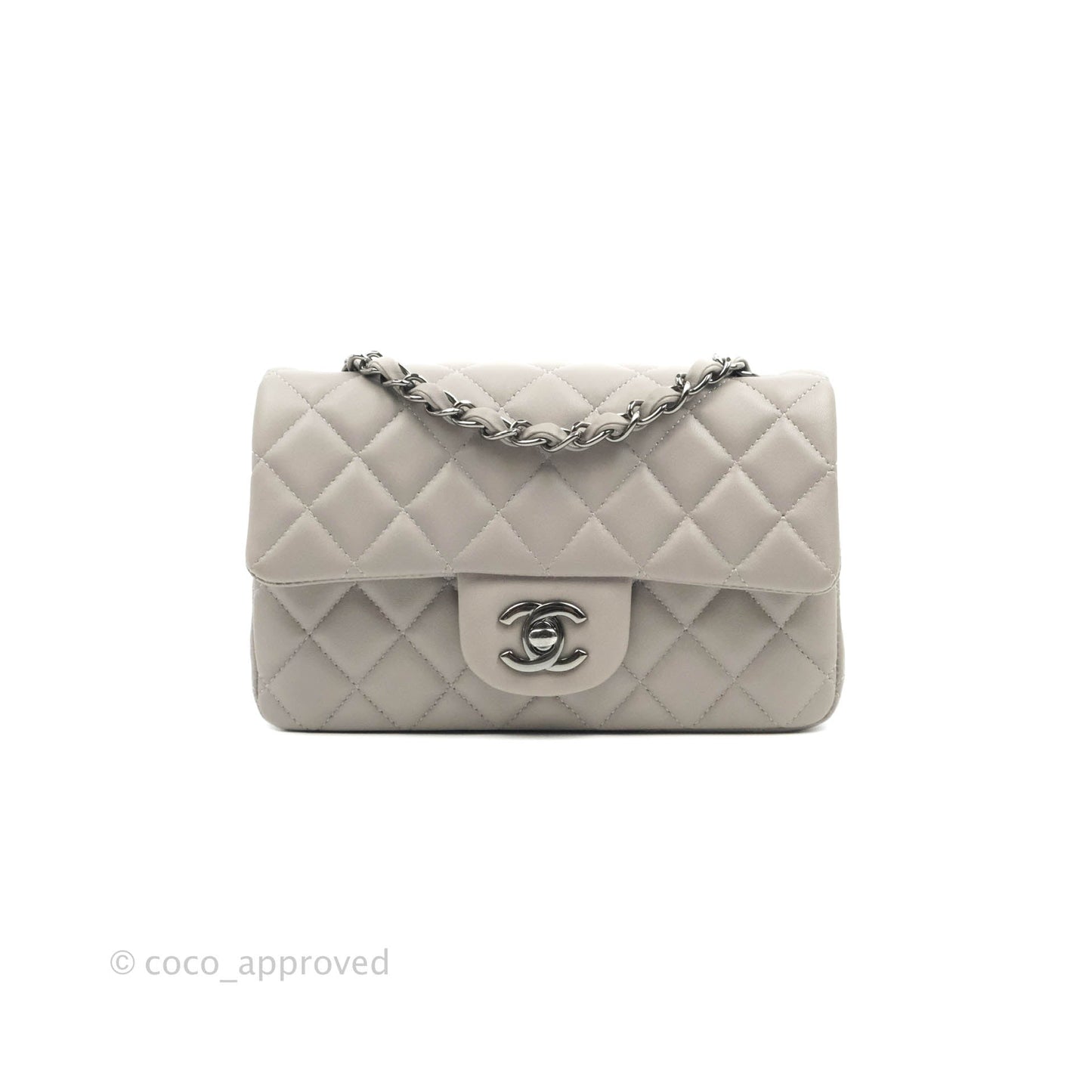 Chanel Quilted Mini Rectangular Flap Grey Lambskin Dark Silver Hardware