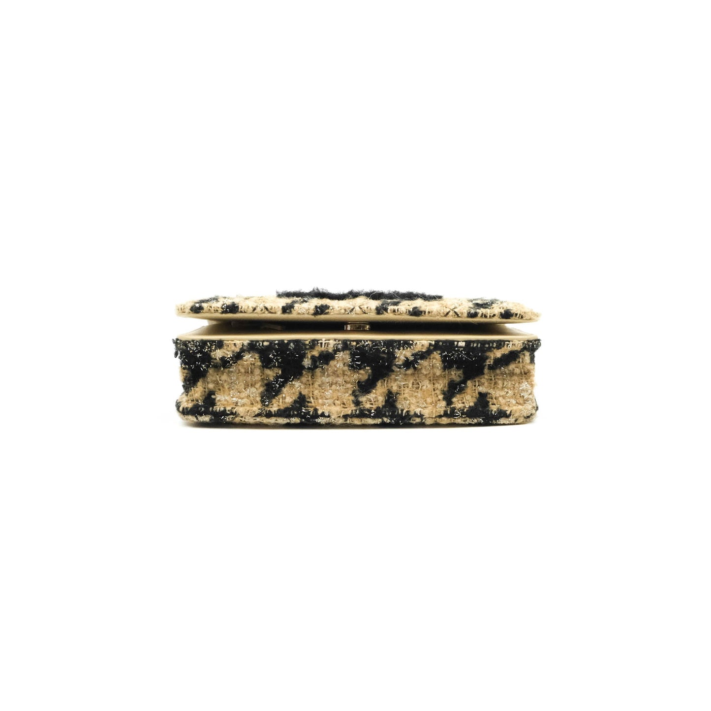 Chanel Wallet On Chain WOC Houndstooth Beige Black Tweed Gold Hardware