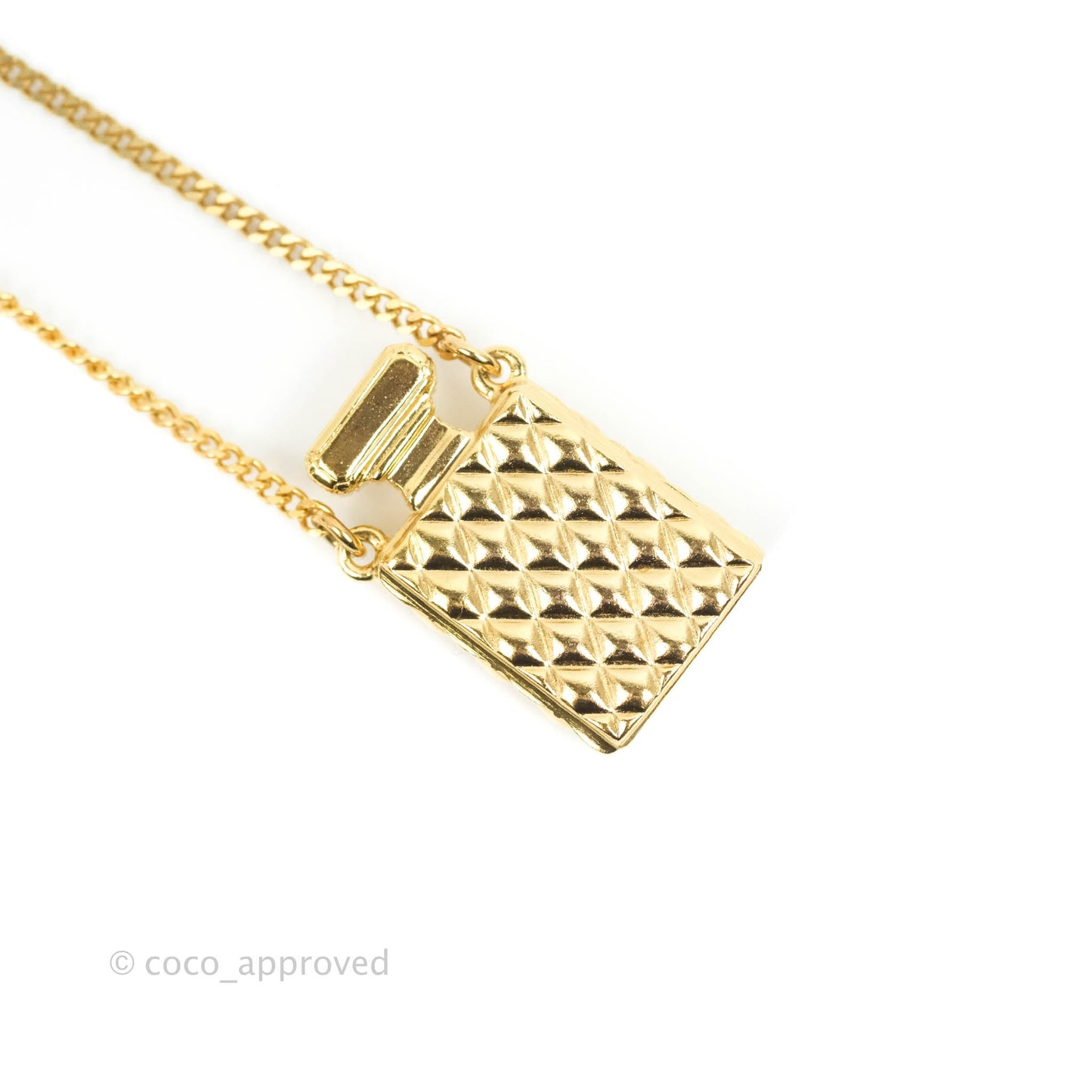 Chanel CC Crystal Pearl Perfume Bottle Necklace Gold Tone 20A