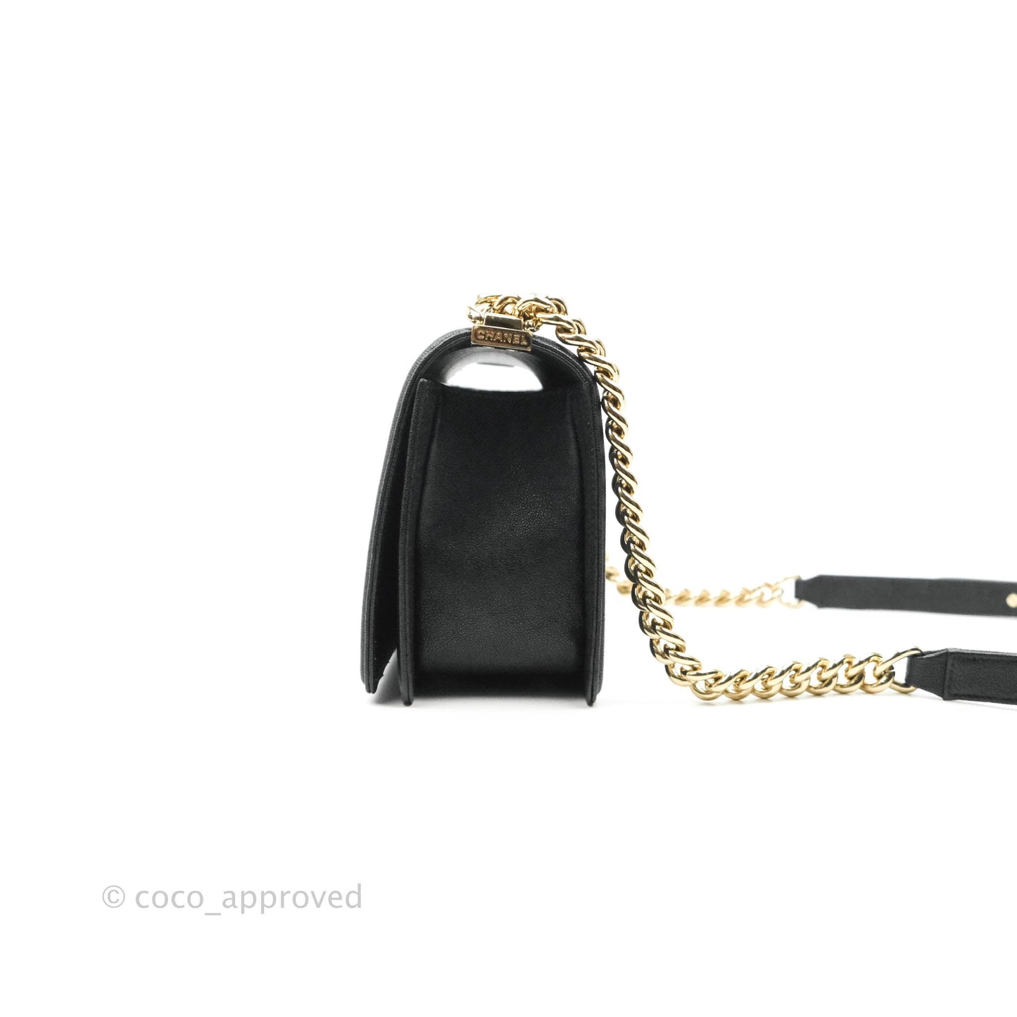 Chanel Chevron Medium Boy Black Grained Calfskin Gold Hardware