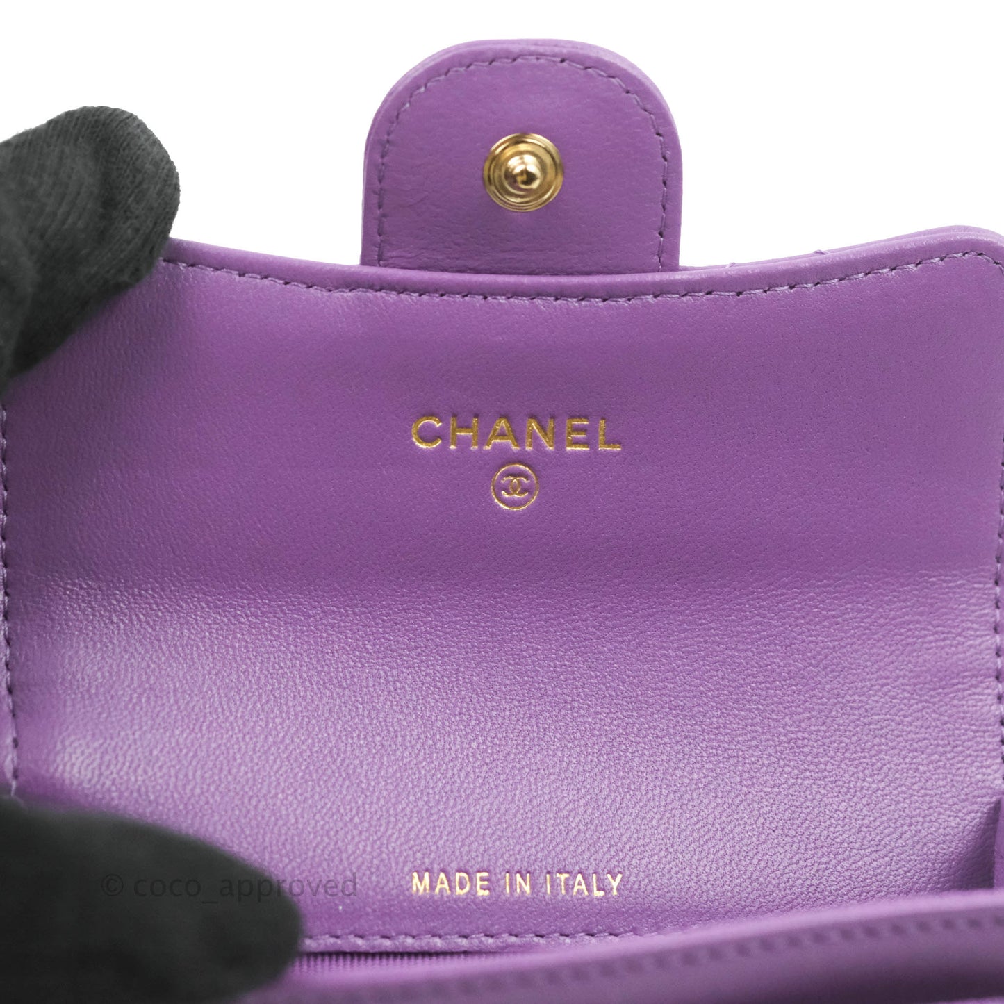 Chanel Quilted Flap Card Holder Purple Lambskin Gold Hardware