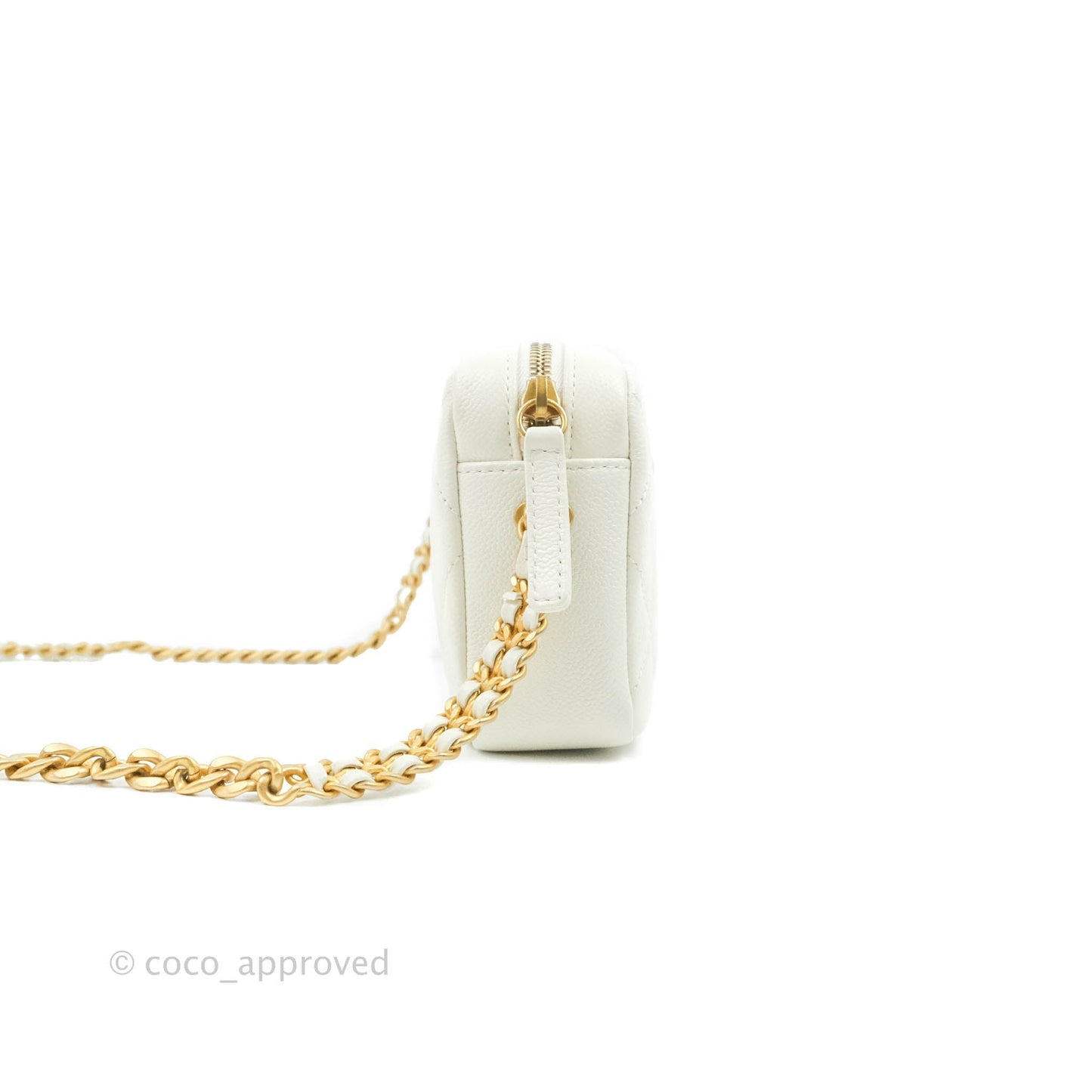 Chanel Melody Camera Bag White Caviar Gold Hardware 22S