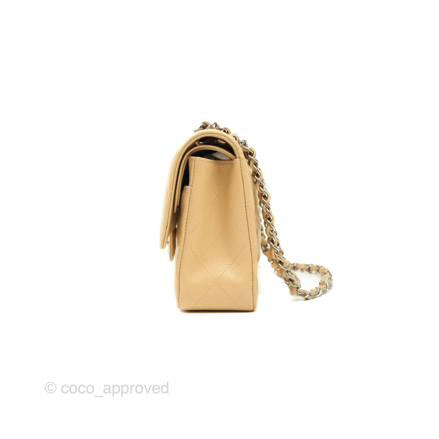 Chanel Classic M/L Medium Double Flap Beige Caviar Silver Hardware