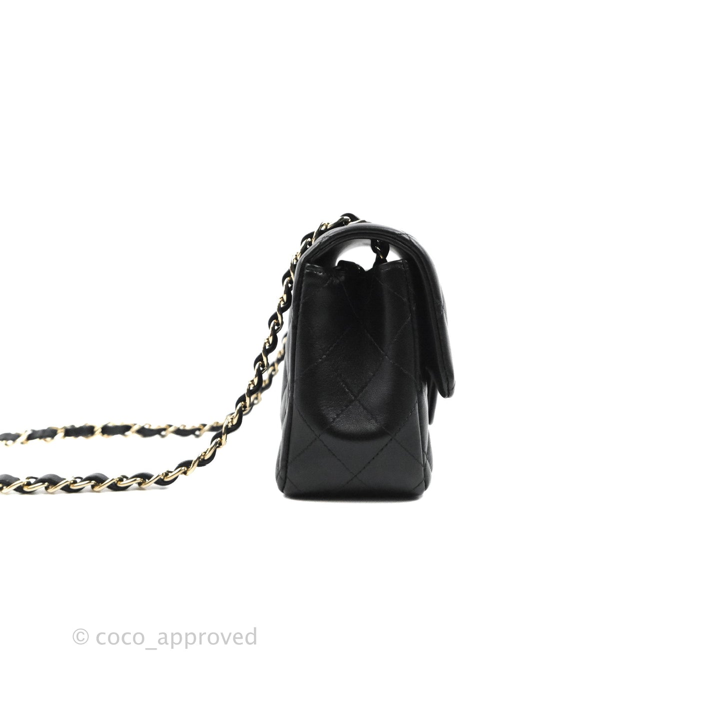 Chanel Quilted Mini Rectangular Flap Black Lambskin Light Gold Hardware