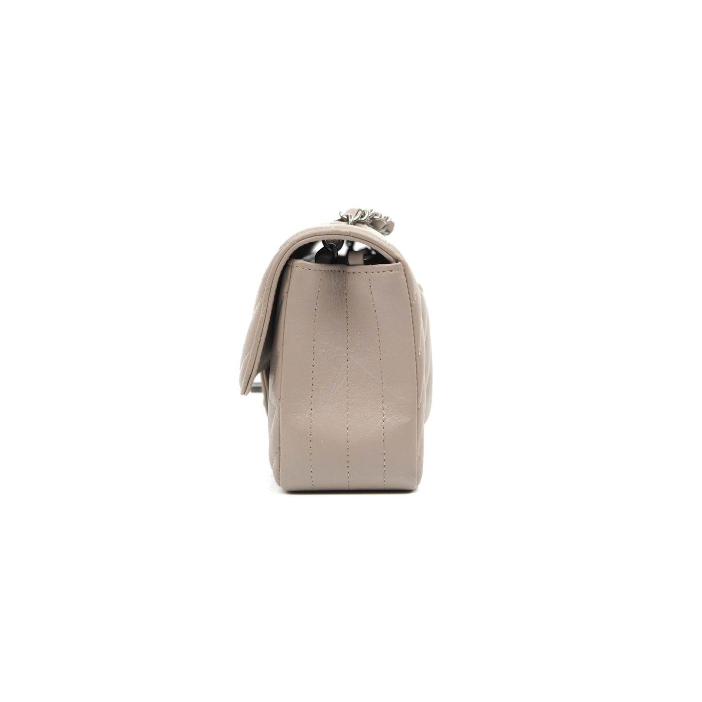 Chanel Chevron Mini Rectangular Flap Taupe Grey Calfskin Ruthenium Hardware 18B