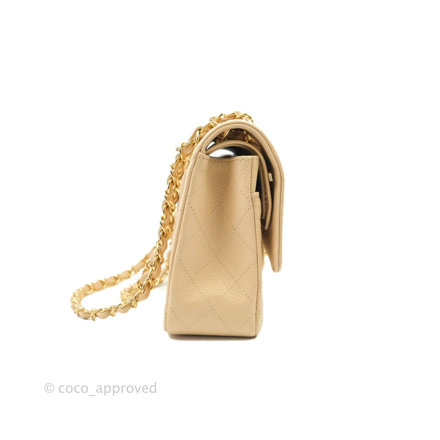 Chanel Classic M/L Medium Flap Quilted Beige Caviar Gold Hardware