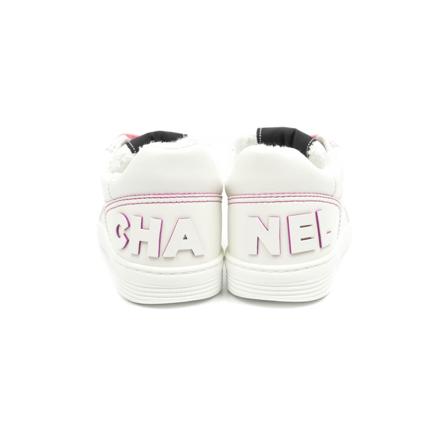 Chanel Calfskin Logo Sneakers White Pink Size 36.5