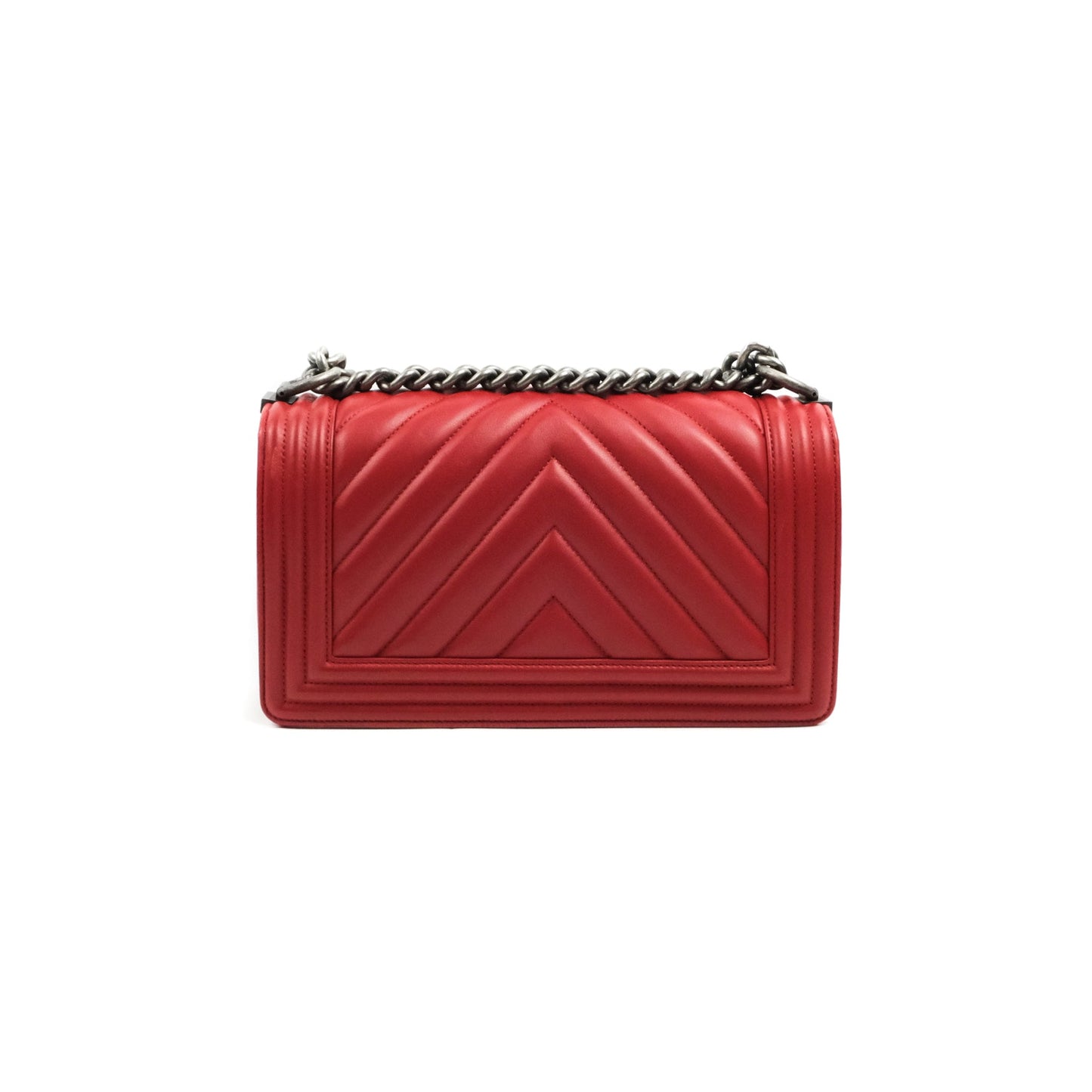 Chanel Medium Boy Chevron Red Calfskin Ruthenium Hardware