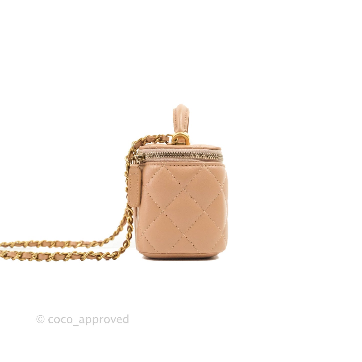 Chanel Mini Top Handle Vanity With Chain Beige Lambskin Aged Gold Hardware