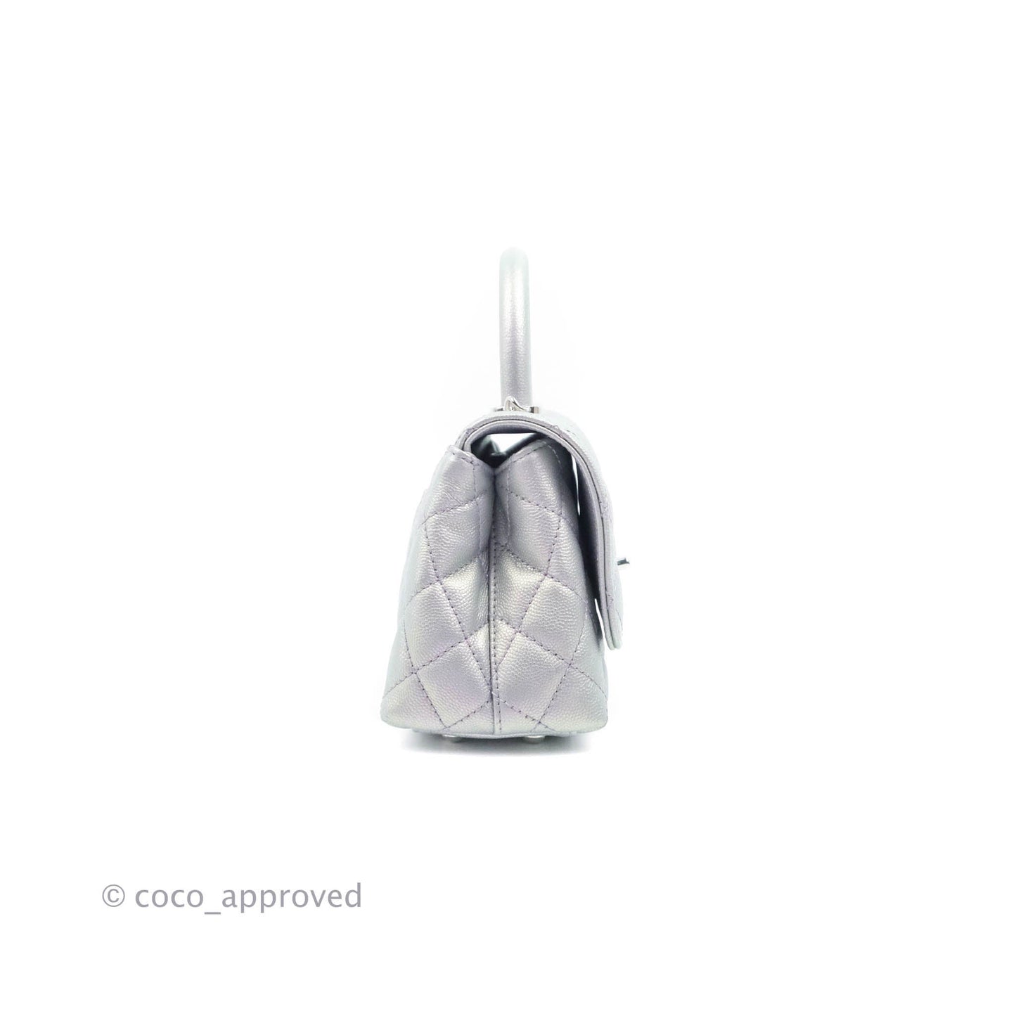 Chanel Mini Coco Handle Quilted Iridescent Lilac Caviar Rainbow Hardware