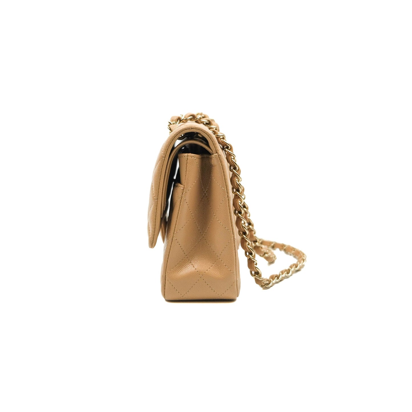 Chanel Classic M/L Medium Double Flap Dark Beige Caviar Gold Hardware 19B
