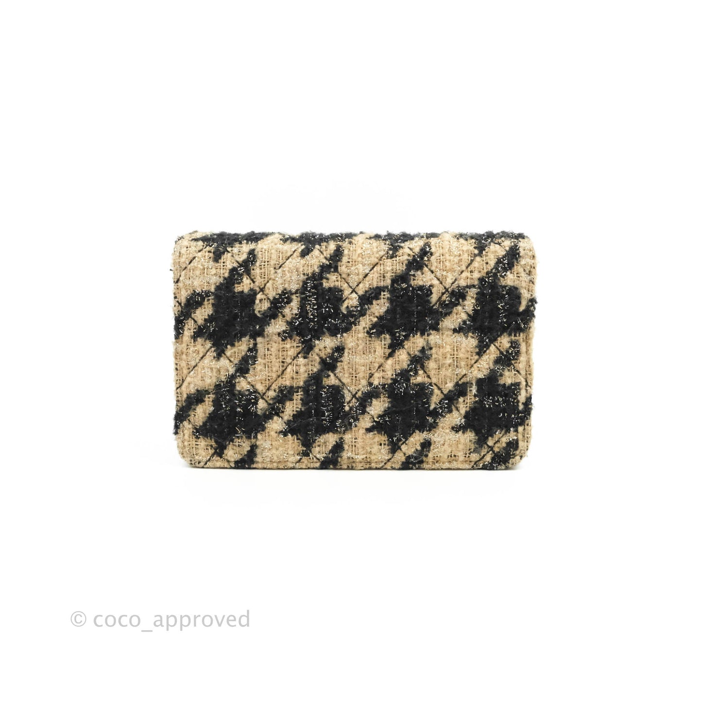 Chanel Wallet On Chain WOC Houndstooth Beige Black Tweed Gold Hardware
