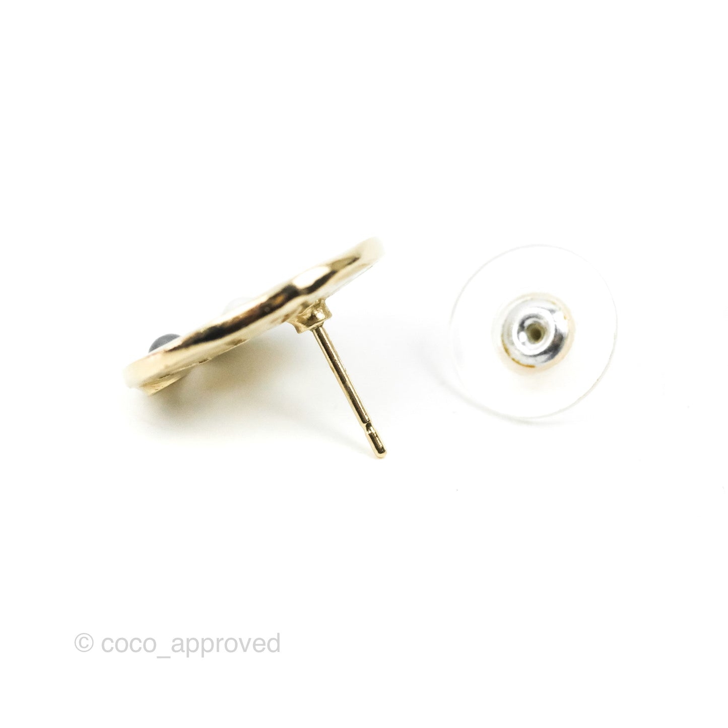 Chanel Logo Crystal/Pearl Round Earrings Gold Tone 19A