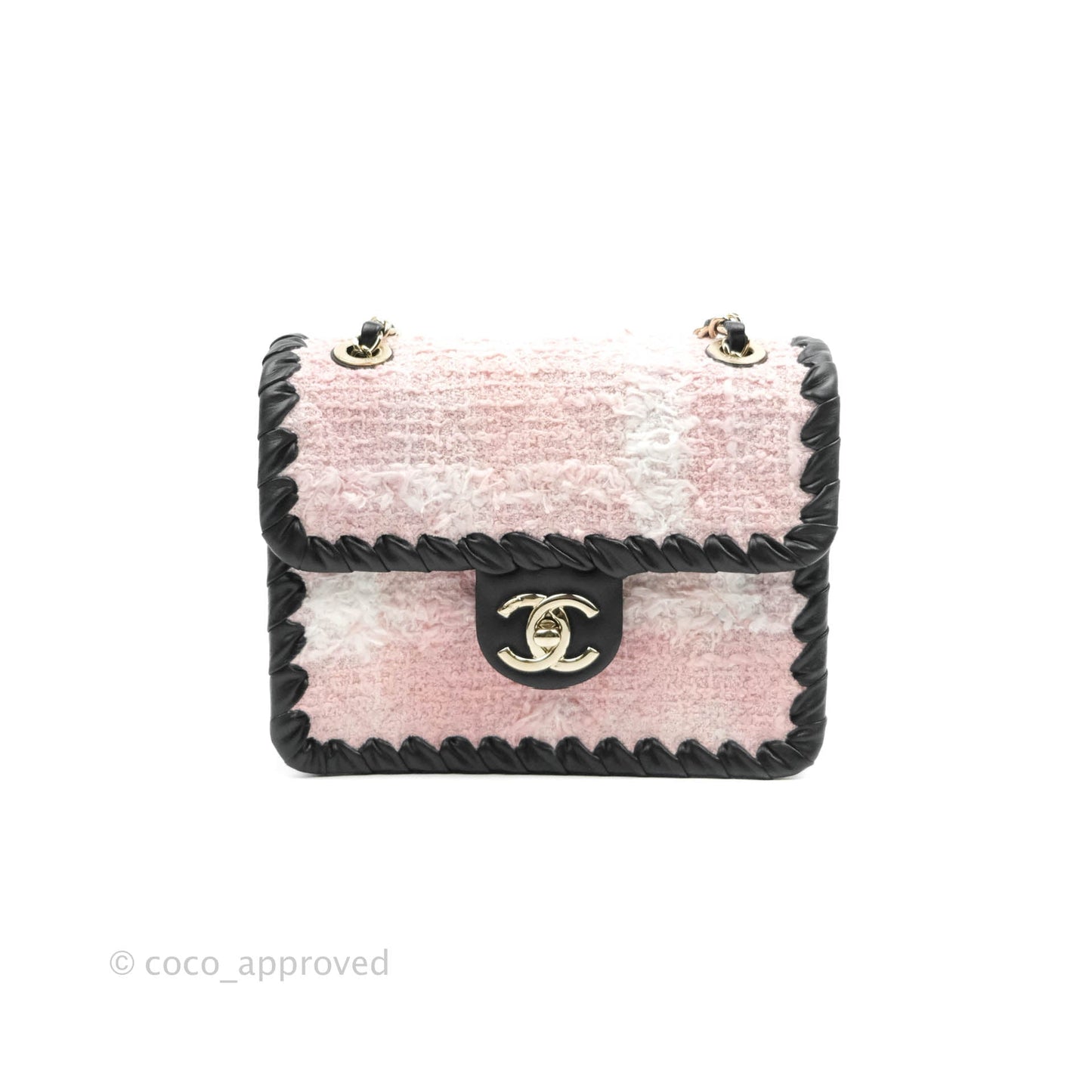 Chanel Mini My Own Frame Flap Pink White Tweed Braided Calfskin 22S