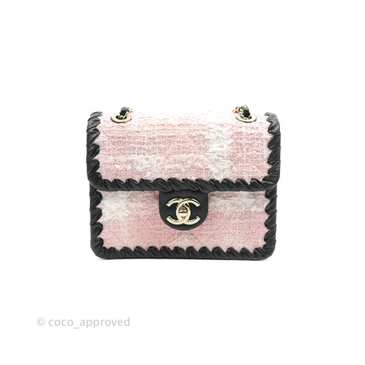 Chanel Mini My Own Frame Flap Pink White Tweed Braided Calfskin 22S