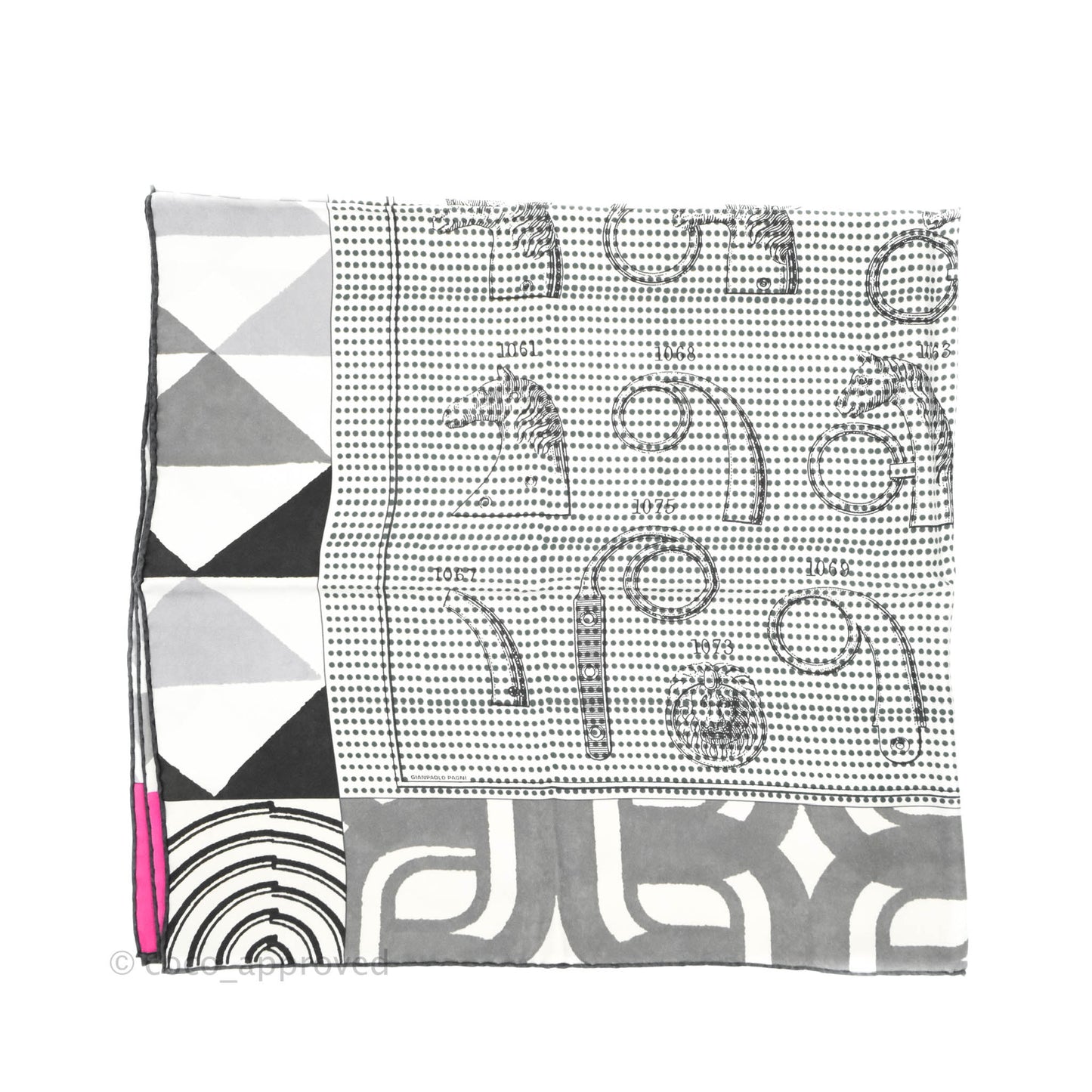 Hermes White Indian Pink Manufacture De Boucleries Scarf 90 Blanc/Rose Indien