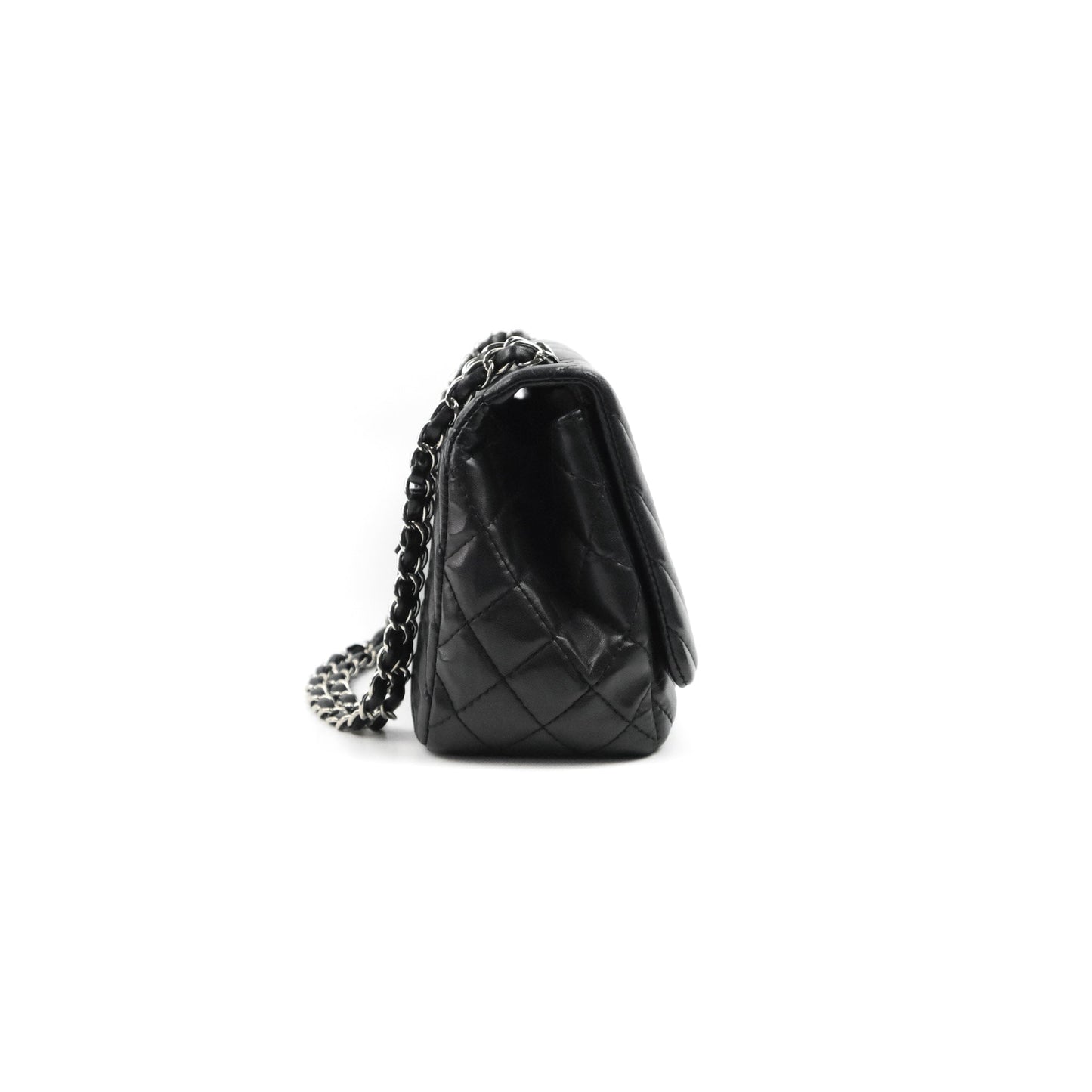 Chanel Surpique Chevron Medium Flap Black Silver Hardware