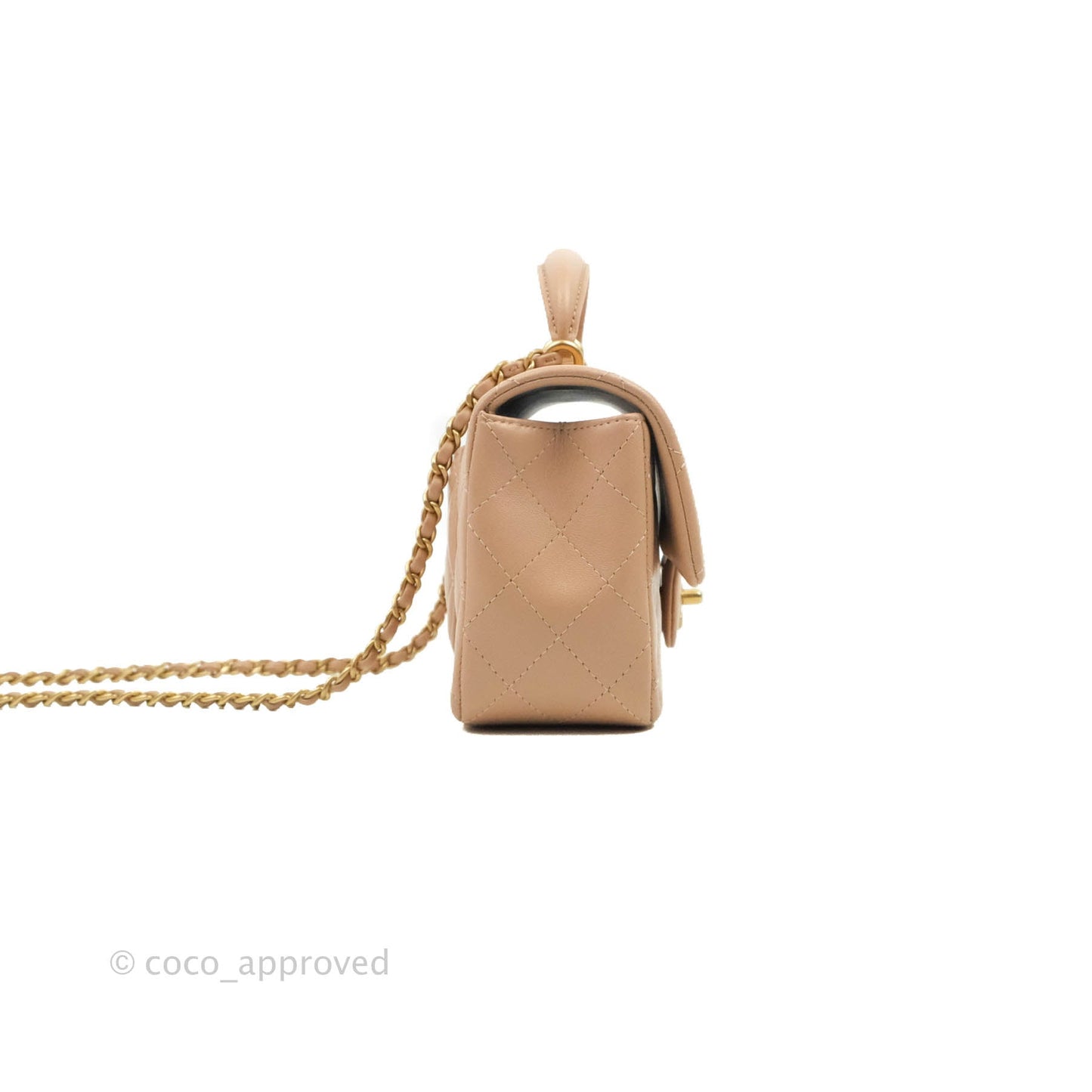 Chanel Top Handle Mini Rectangular Flap Bag Beige Lambskin Aged Gold Hardware