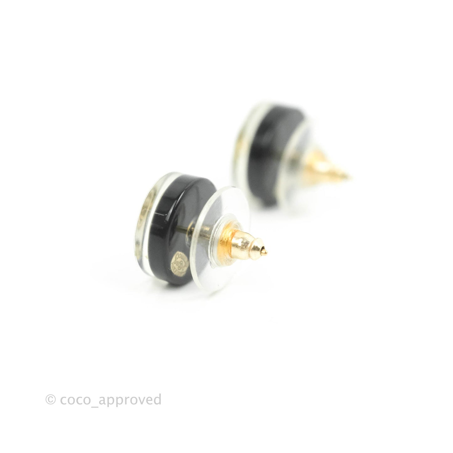 Chanel CC Resin Black/White Earrings Gold Tone 19C