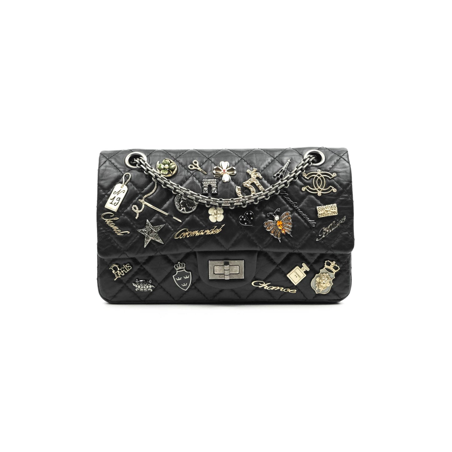 Chanel 2.55 Reissue Lucky Charms 225 Flap Black Crumpled Calfskin Ruthenium Hardware