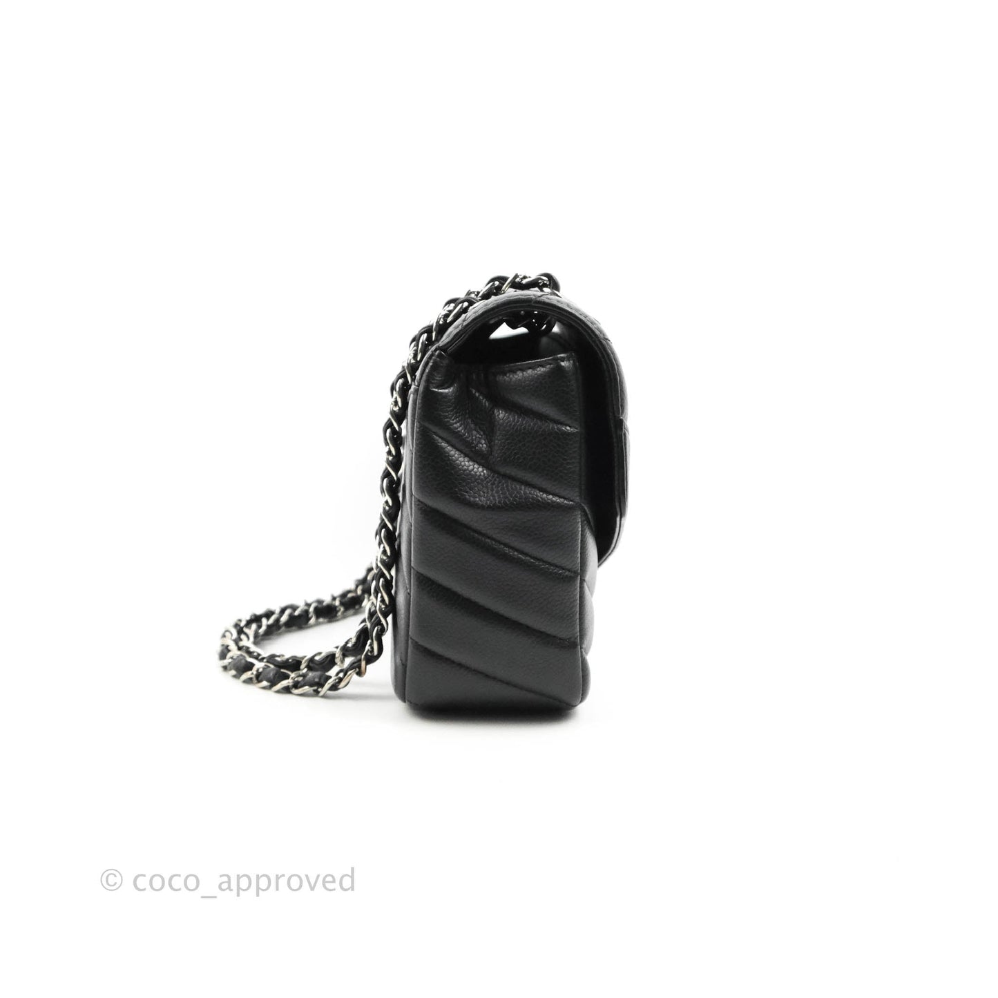 Chanel Medium Chevron Quilted Flap Black Grained Calfskin Silver Hardware