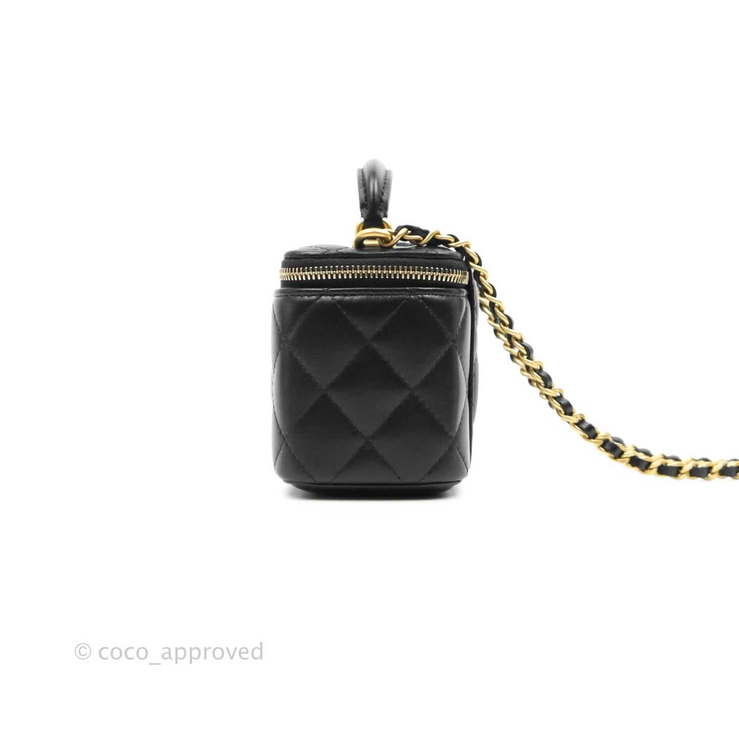 Chanel Mini Top Handle Vanity With Chain Black Lambskin Gold Hardware