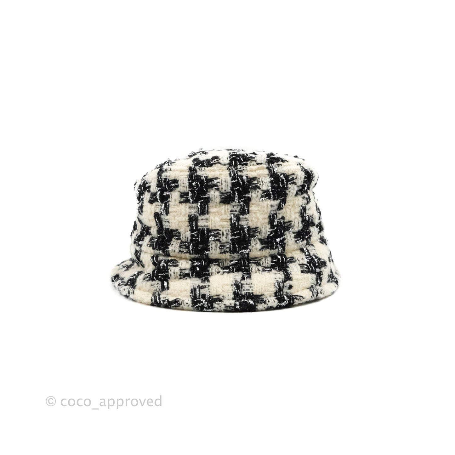Chanel Houndstooth Tweed Bucket Hat Black White