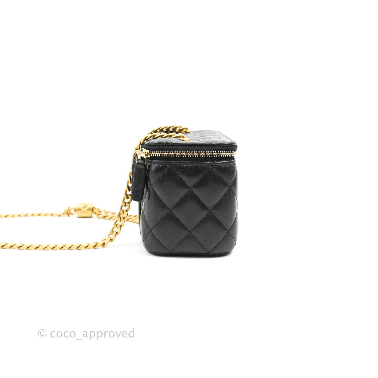 Chanel Vanity with Adjustable Chain Black Lambskin Aged Gold Hardware 22K